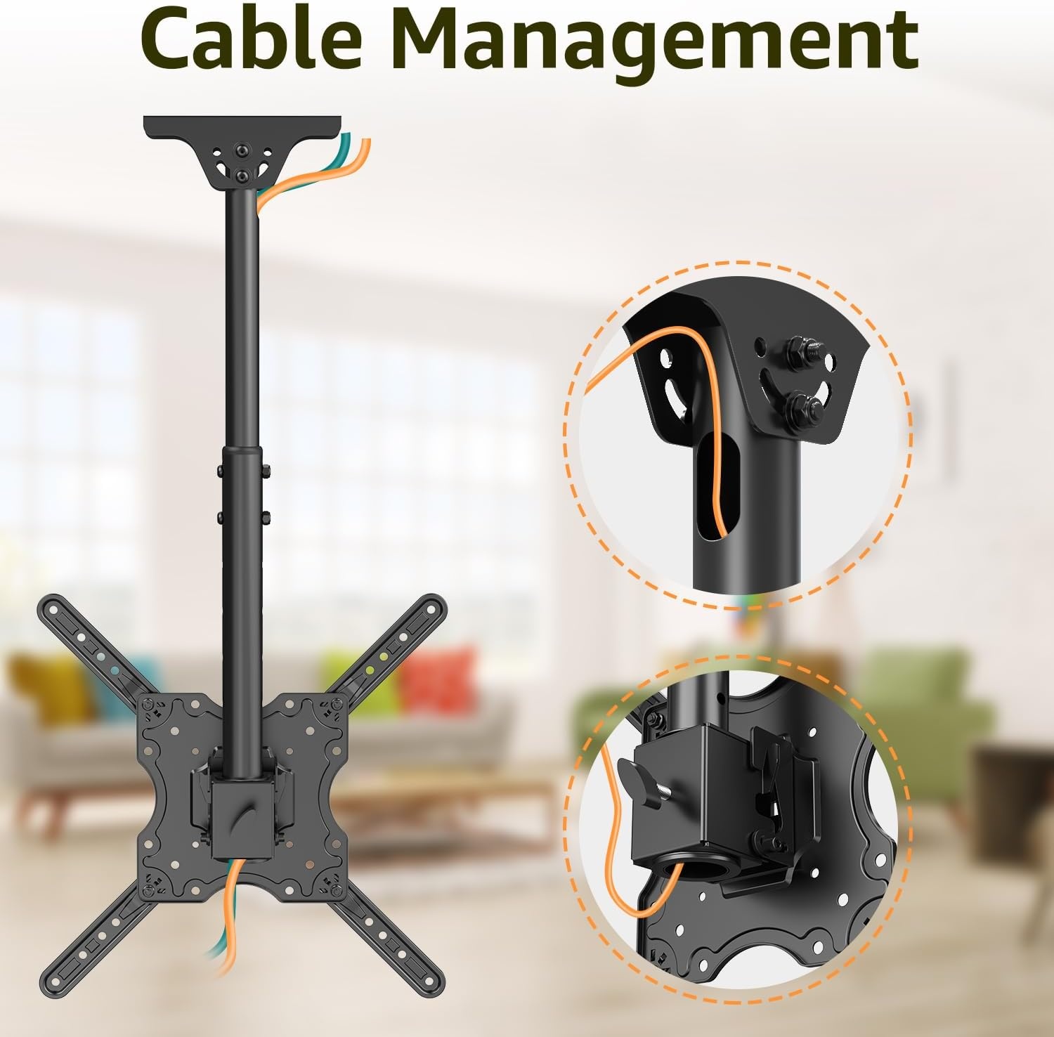 image:imageELIVED Ceiling TV Mount for Most 3775 Inch FlatCurved TVs Height Adjustable Ceiling Mount for Flat Pitched Roof Hanging TV Bracket 360 Swivel Full Motion Holds up to 110 lbs Max VESA 600x400mmHeight 417