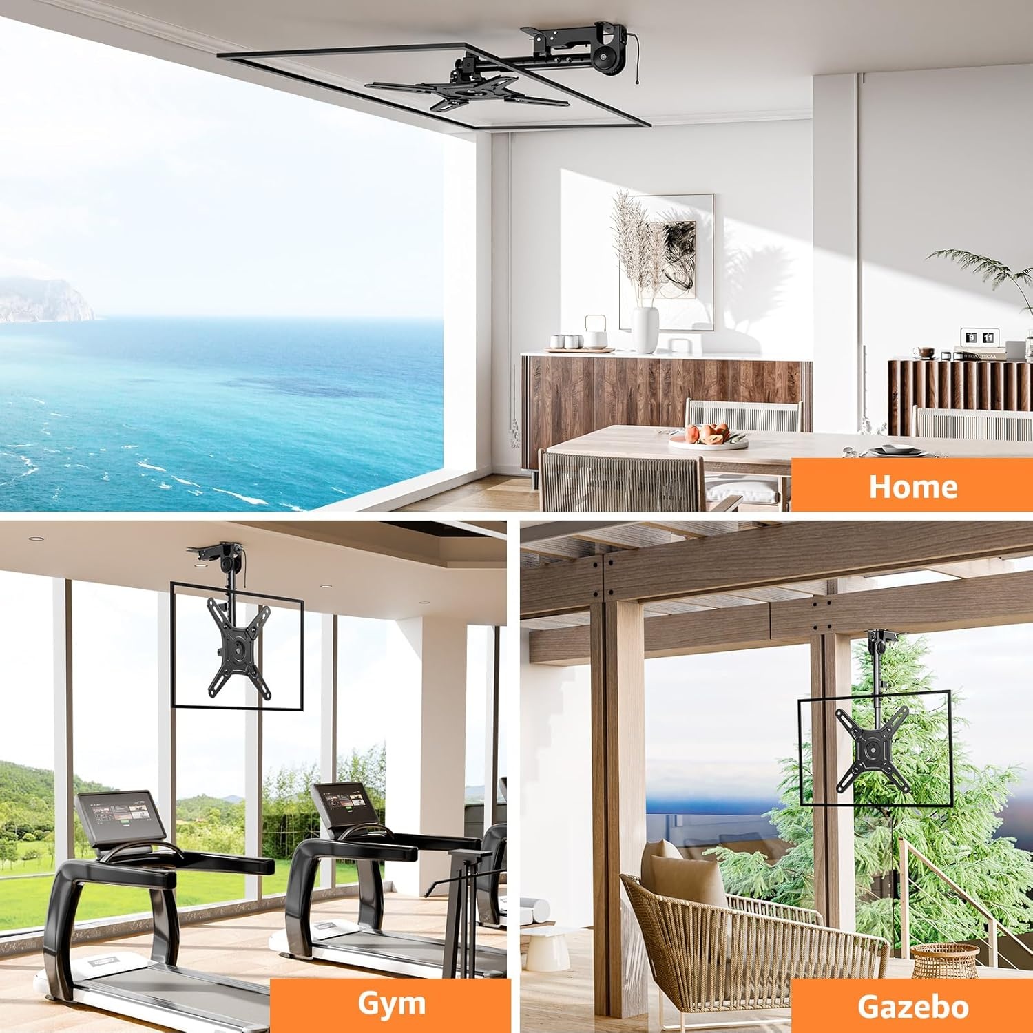 image:imageELIVED Ceiling TV Mount for Most 3775 Inch FlatCurved TVs Height Adjustable Ceiling Mount for Flat Pitched Roof Hanging TV Bracket 360 Swivel Full Motion Holds up to 110 lbs Max VESA 600x400mmHeight 153