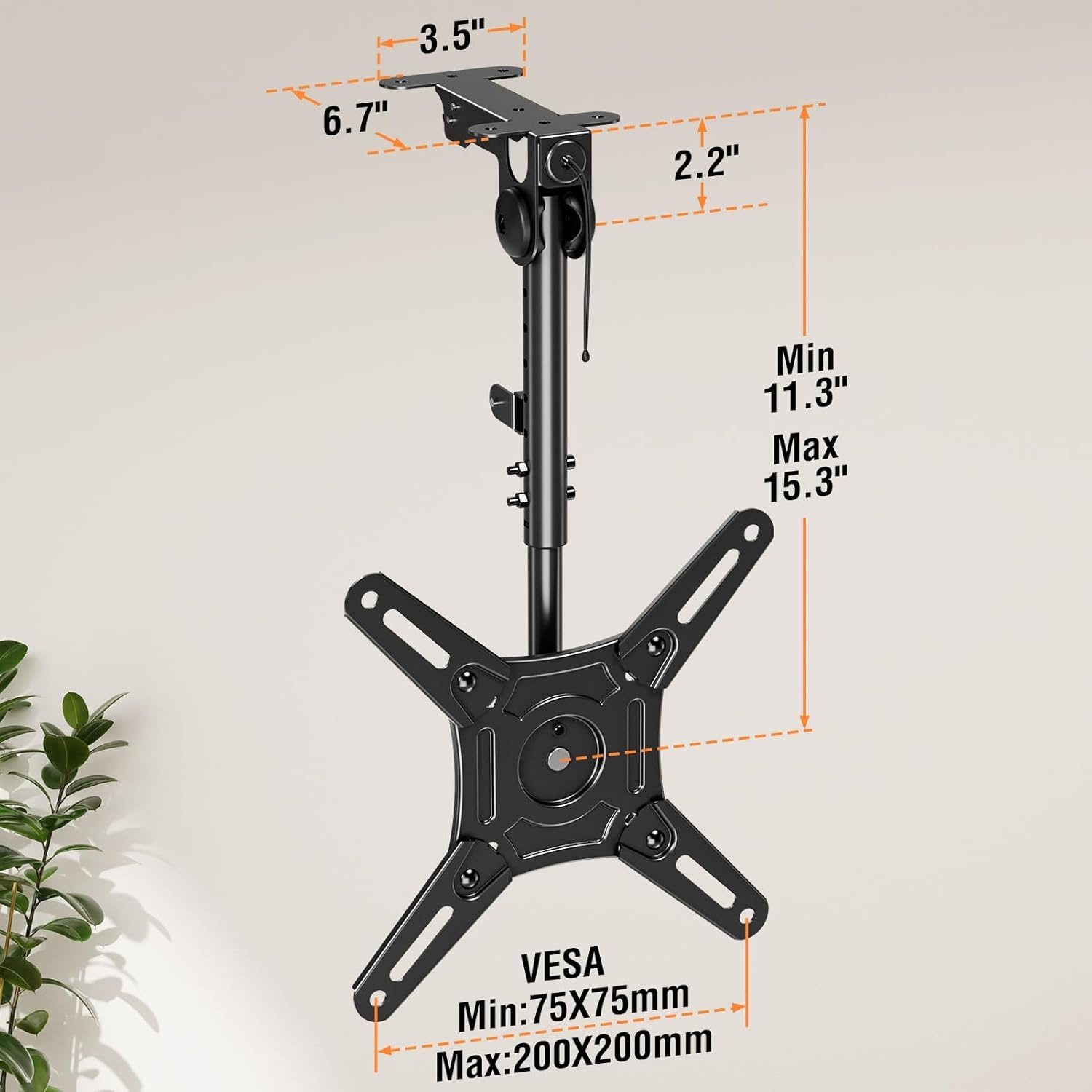 image:imageELIVED Ceiling TV Mount for Most 3775 Inch FlatCurved TVs Height Adjustable Ceiling Mount for Flat Pitched Roof Hanging TV Bracket 360 Swivel Full Motion Holds up to 110 lbs Max VESA 600x400mmHeight 153