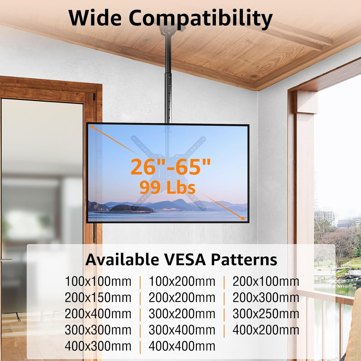 image:imageELIVED Ceiling TV Mount for Most 3775 Inch FlatCurved TVs Height Adjustable Ceiling Mount for Flat Pitched Roof Hanging TV Bracket 360 Swivel Full Motion Holds up to 110 lbs Max VESA 600x400mmHeight 417