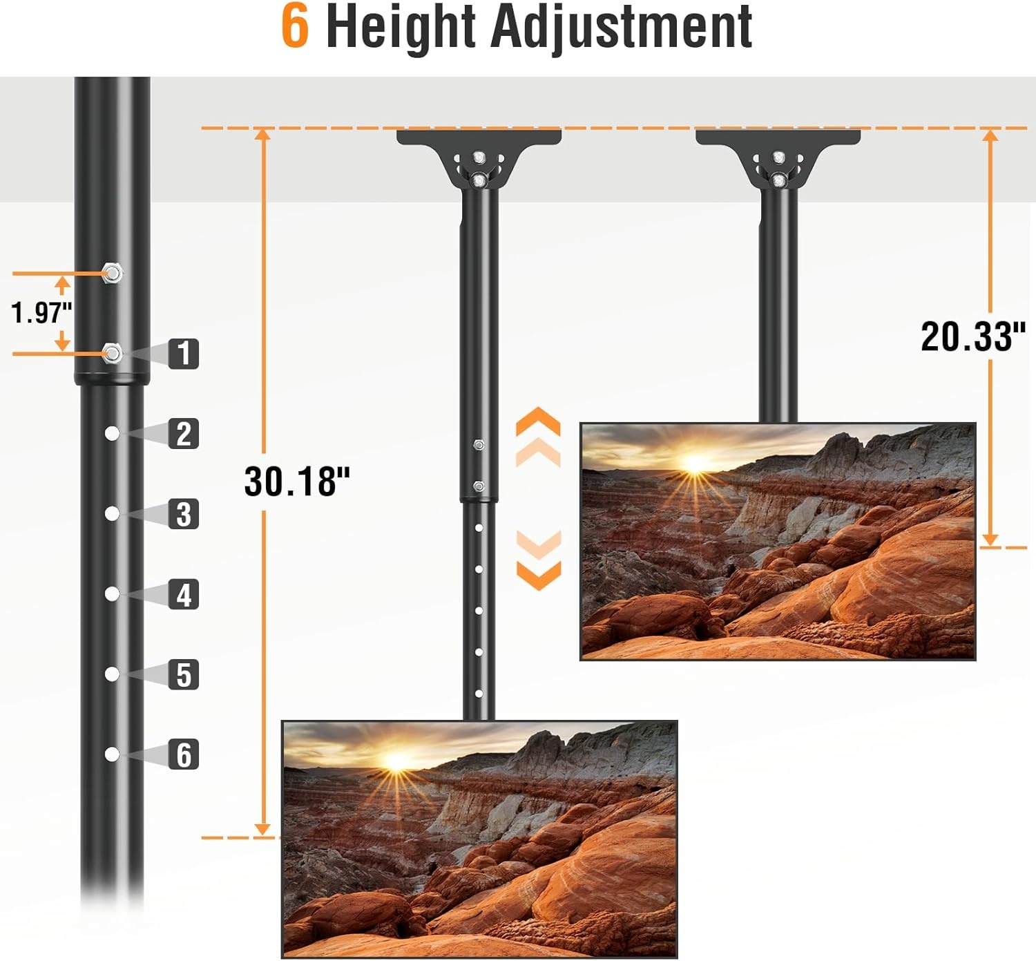 image:imageELIVED Ceiling TV Mount for Most 3775 Inch FlatCurved TVs Height Adjustable Ceiling Mount for Flat Pitched Roof Hanging TV Bracket 360 Swivel Full Motion Holds up to 110 lbs Max VESA 600x400mmHeight 302