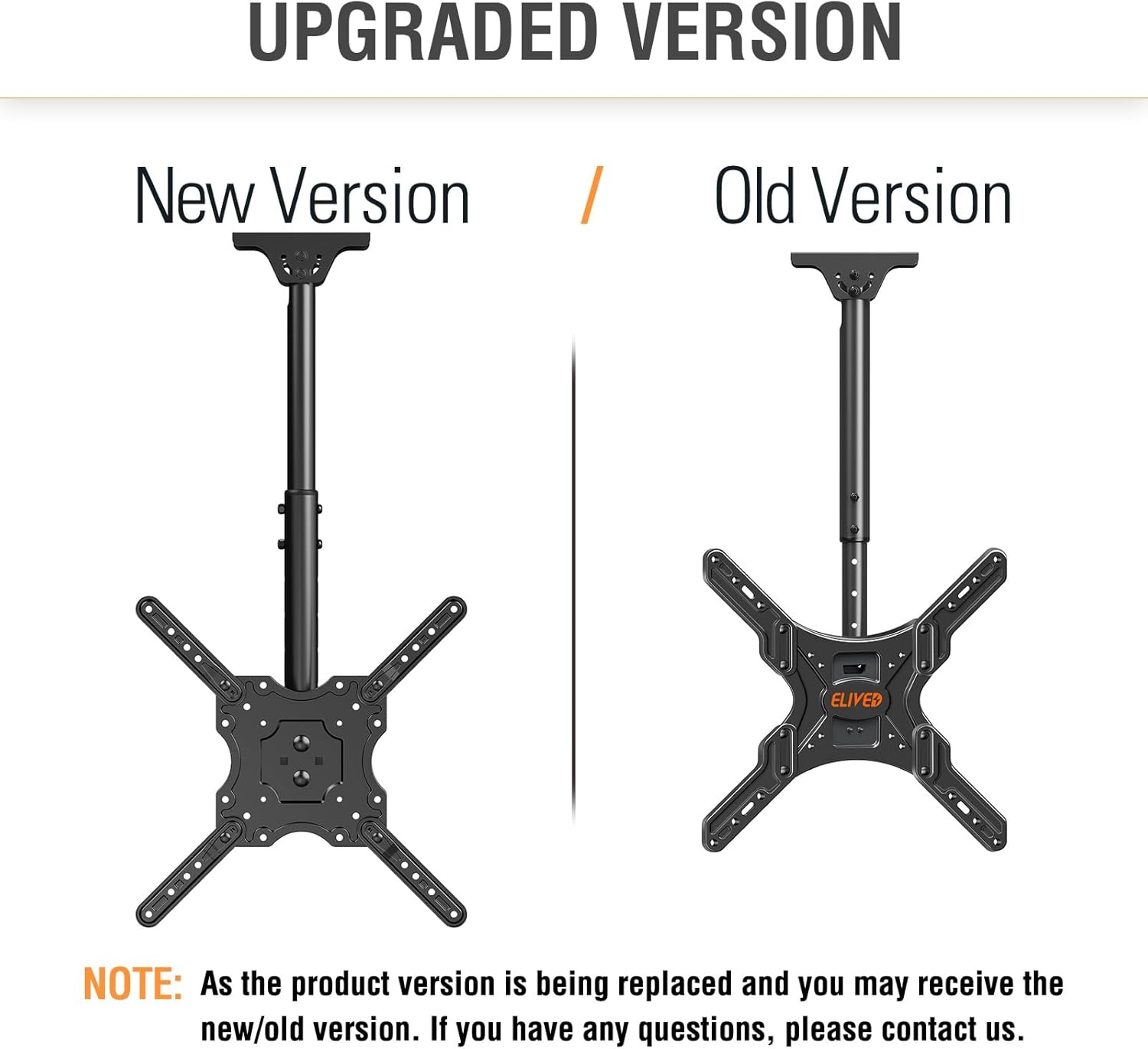 image:imageELIVED Ceiling TV Mount for Most 3775 Inch FlatCurved TVs Height Adjustable Ceiling Mount for Flat Pitched Roof Hanging TV Bracket 360 Swivel Full Motion Holds up to 110 lbs Max VESA 600x400mmHeight 417