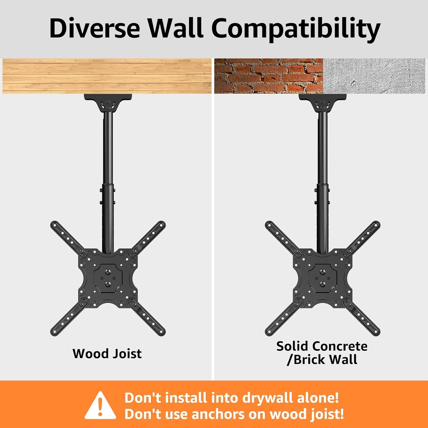 image:imageELIVED Ceiling TV Mount for Most 3775 Inch FlatCurved TVs Height Adjustable Ceiling Mount for Flat Pitched Roof Hanging TV Bracket 360 Swivel Full Motion Holds up to 110 lbs Max VESA 600x400mmHeight 417