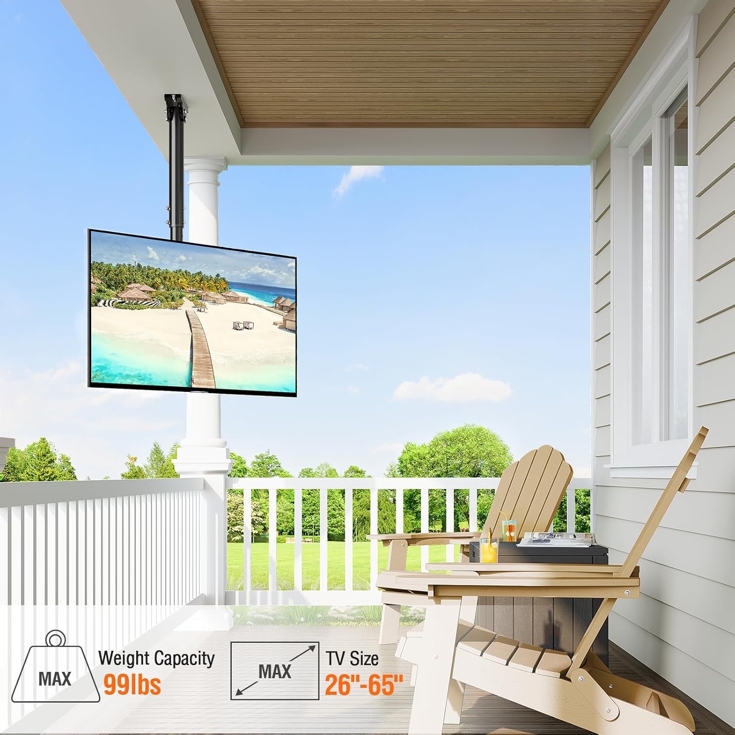 image:imageELIVED Ceiling TV Mount for Most 3775 Inch FlatCurved TVs Height Adjustable Ceiling Mount for Flat Pitched Roof Hanging TV Bracket 360 Swivel Full Motion Holds up to 110 lbs Max VESA 600x400mmHeight 302