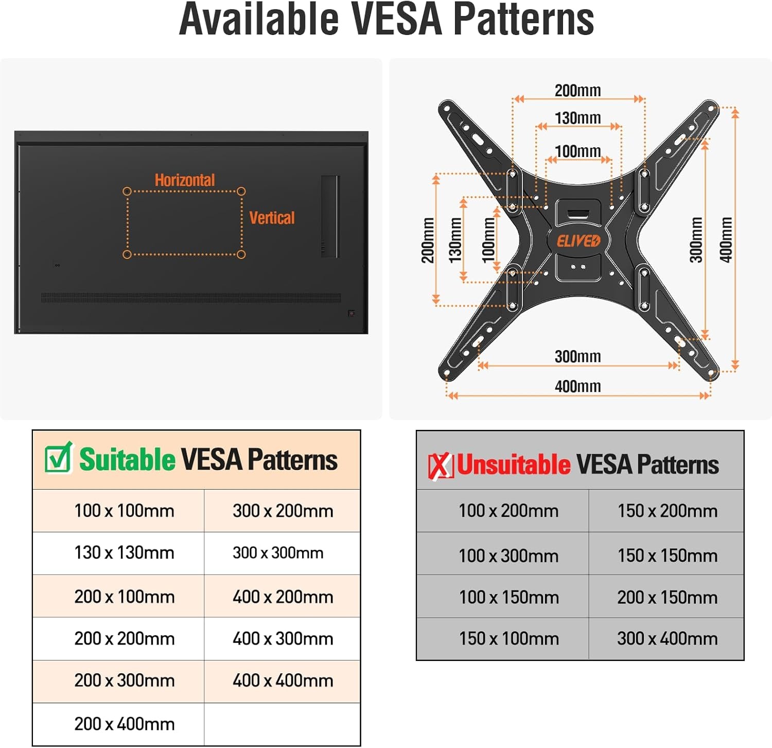 image:imageELIVED Ceiling TV Mount for Most 3775 Inch FlatCurved TVs Height Adjustable Ceiling Mount for Flat Pitched Roof Hanging TV Bracket 360 Swivel Full Motion Holds up to 110 lbs Max VESA 600x400mmHeight 302