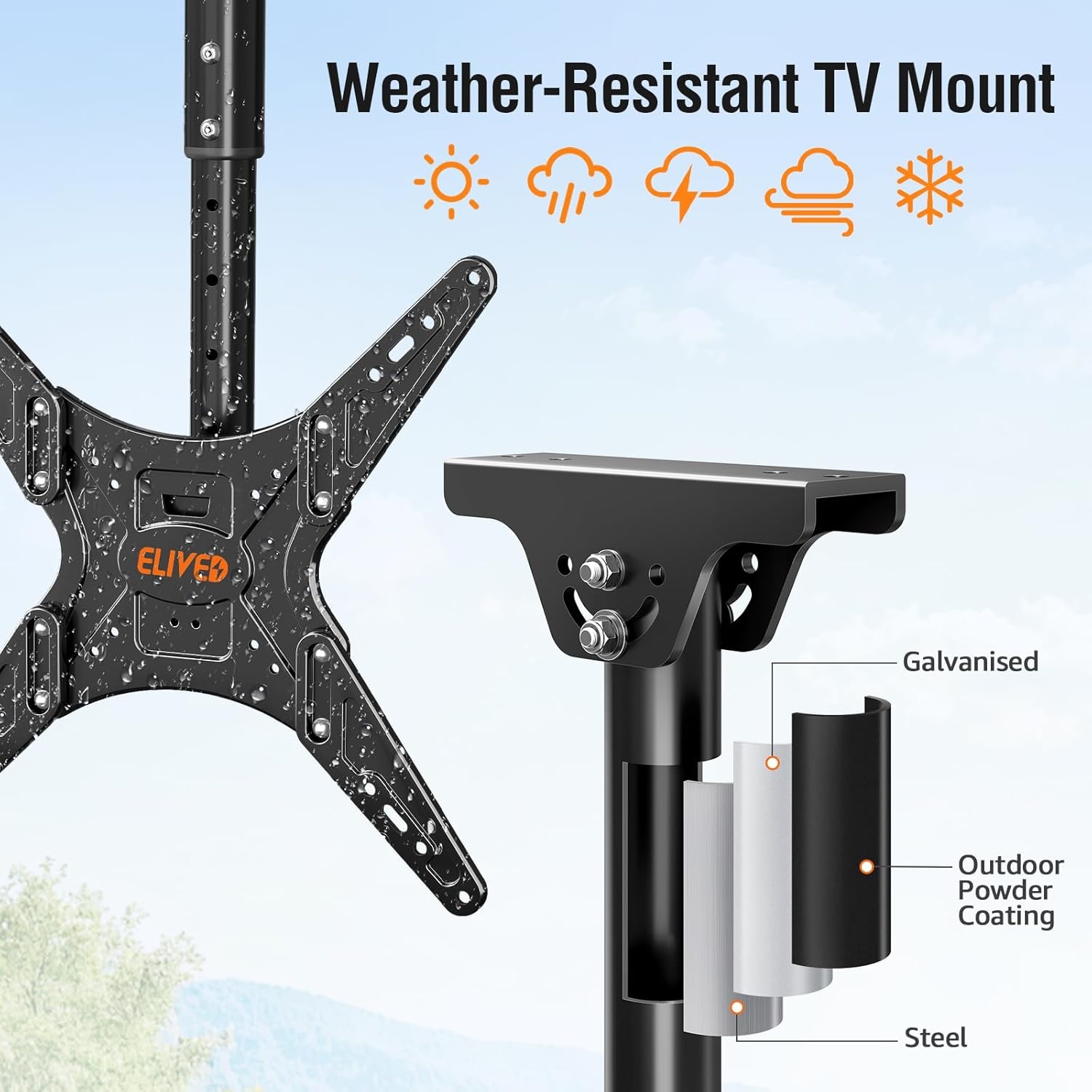 image:imageELIVED Ceiling TV Mount for Most 3775 Inch FlatCurved TVs Height Adjustable Ceiling Mount for Flat Pitched Roof Hanging TV Bracket 360 Swivel Full Motion Holds up to 110 lbs Max VESA 600x400mmHeight 302