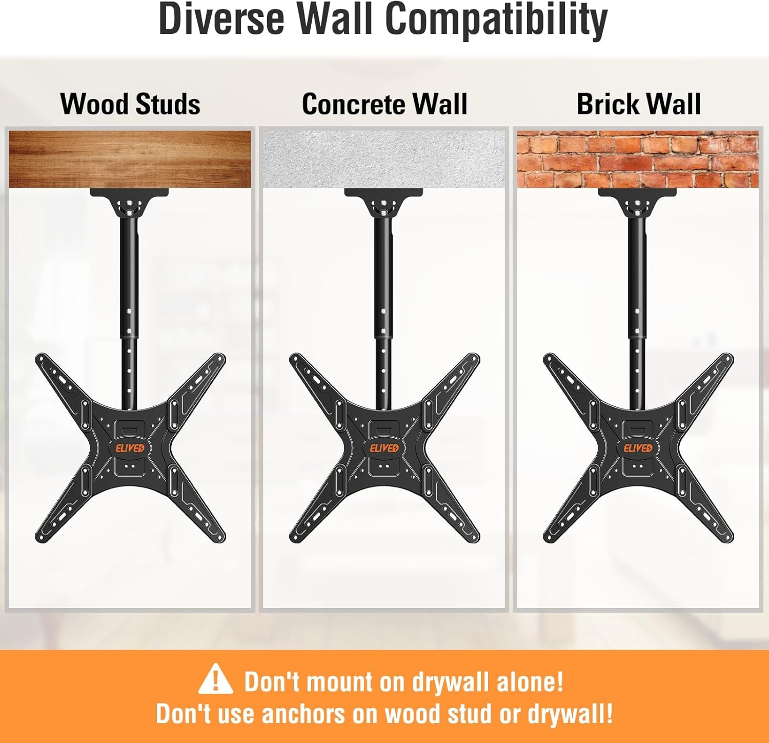 image:imageELIVED Ceiling TV Mount for Most 3775 Inch FlatCurved TVs Height Adjustable Ceiling Mount for Flat Pitched Roof Hanging TV Bracket 360 Swivel Full Motion Holds up to 110 lbs Max VESA 600x400mmHeight 302