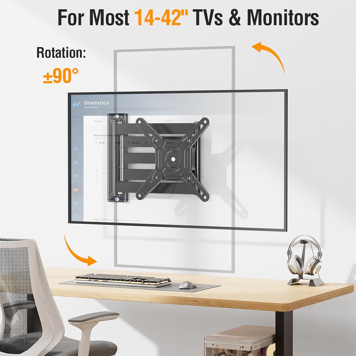 image:imageELIVED Full Motion TV Monitor Wall Mount for Most 1442 Inch LED LCD Flat Screen TVs amp Monitors Swivel Tilt Extension Rotation tv Mount Bracket Max VESA 200x200mm up to 44 lbs5 Arms 295