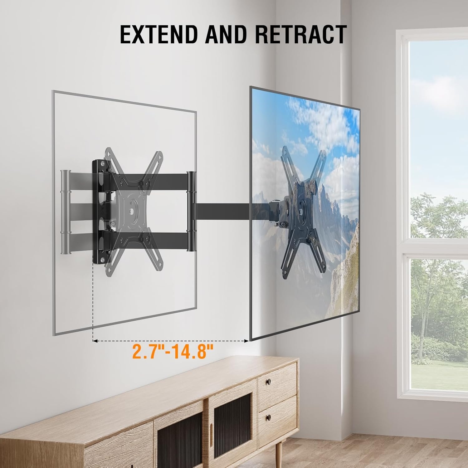 image:imageELIVED Full Motion TV Monitor Wall Mount for Most 1442 Inch LED LCD Flat Screen TVs amp Monitors Swivel Tilt Extension Rotation tv Mount Bracket Max VESA 200x200mm up to 44 lbs3 Arms 148