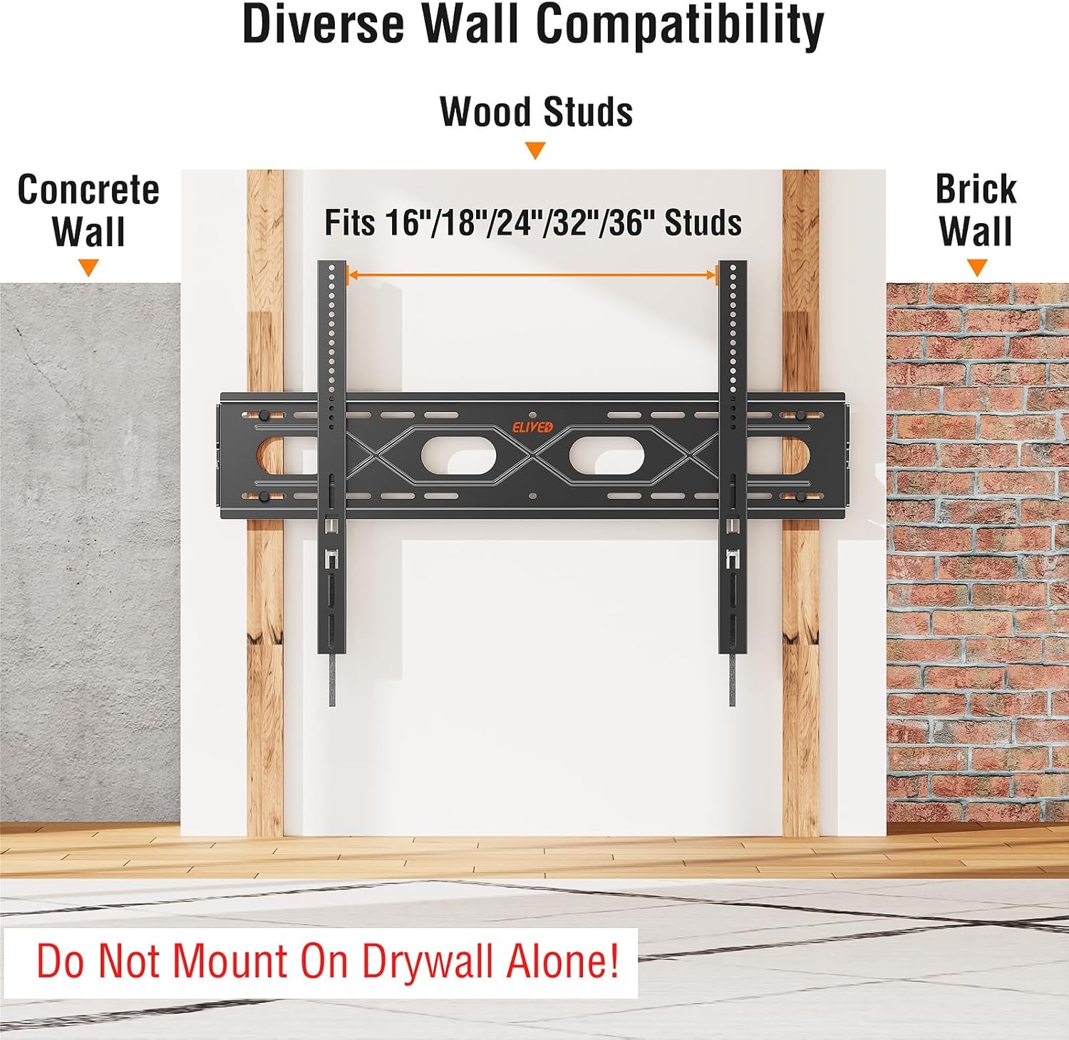 image:imageELIVED Heavy Duty TV Mount for Most 50100 Inch tvs up to 199 LBS amp 800x600mm Vesa 13 Low Profile Wall Mount TV Bracket Fixed tv Wall Mount Fits 16 24 32 StudsFix 50120 TV