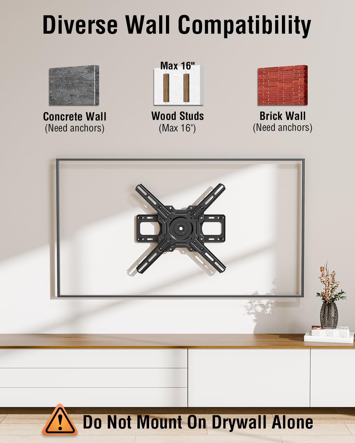 image:imageELIVED Heavy Duty TV Mount for Most 50100 Inch tvs up to 199 LBS amp 800x600mm Vesa 13 Low Profile Wall Mount TV Bracket Fixed tv Wall Mount Fits 16 24 32 Studs11 Ultra Slim