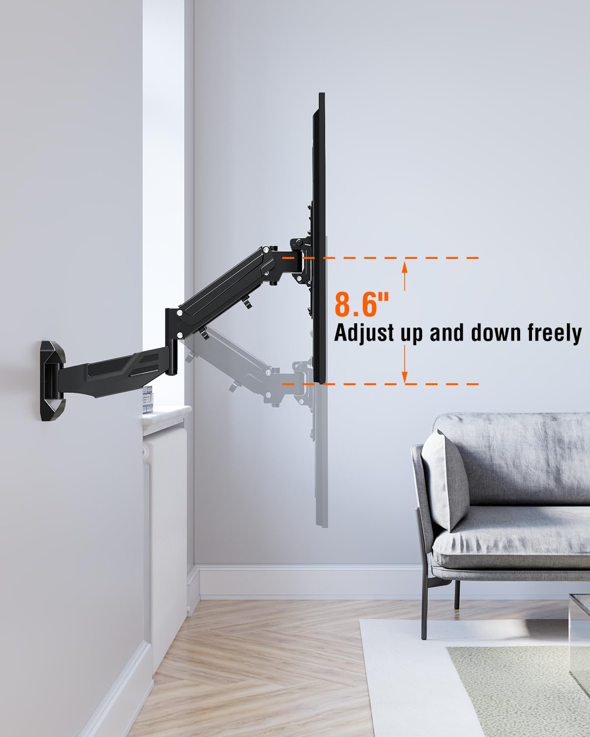 image:imageELIVED Height Adjustable TV Mount for Most 2655 Inch tvs Holds 1166 lbs Spring Arm Full Motion Swivel Tilt Articulating TV Wall Mount Bracket Max VESA 400x400mmBlack