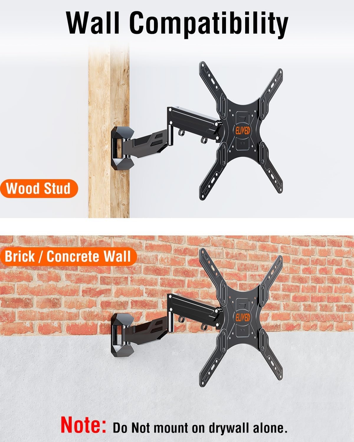 image:imageELIVED Height Adjustable TV Mount for Most 2655 Inch tvs Holds 1166 lbs Spring Arm Full Motion Swivel Tilt Articulating TV Wall Mount Bracket Max VESA 400x400mmMatte Black
