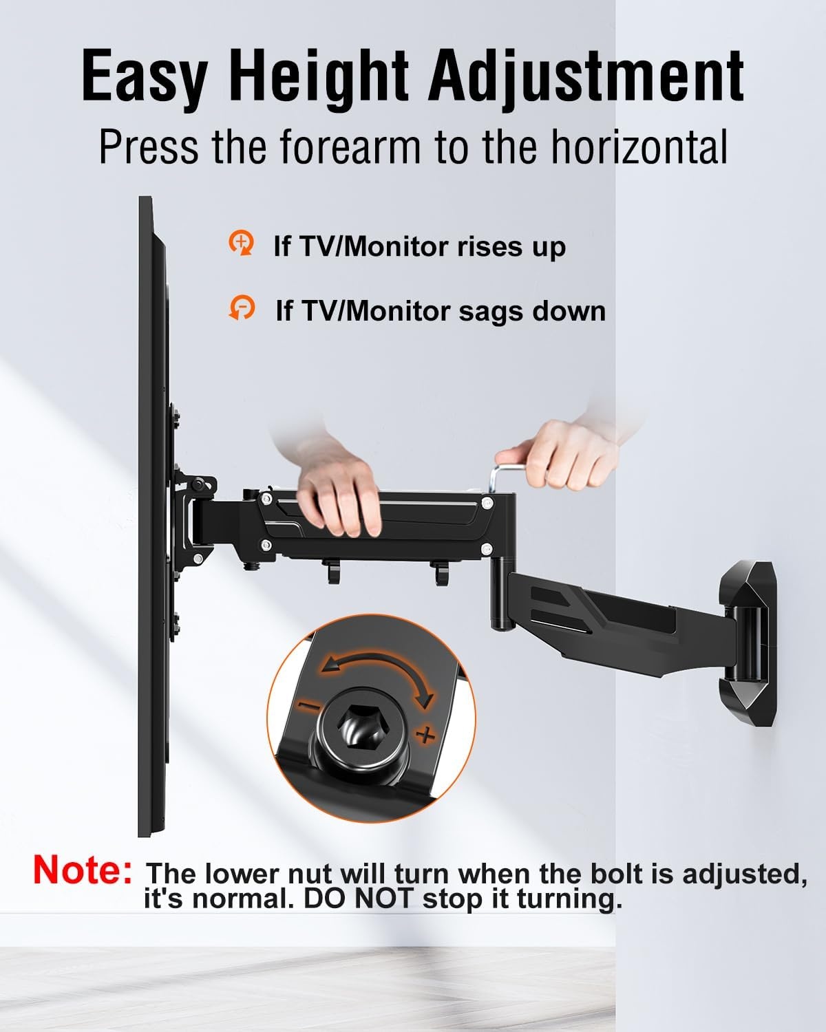 image:imageELIVED Height Adjustable TV Mount for Most 2655 Inch tvs Holds 1166 lbs Spring Arm Full Motion Swivel Tilt Articulating TV Wall Mount Bracket Max VESA 400x400mmMatte Black