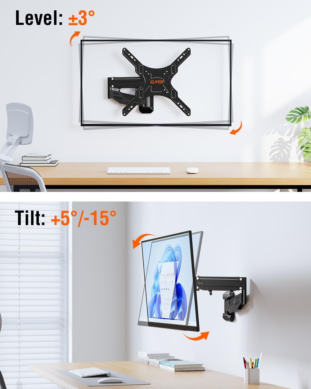 image:imageELIVED Height Adjustable TV Mount for Most 2655 Inch tvs Holds 1166 lbs Spring Arm Full Motion Swivel Tilt Articulating TV Wall Mount Bracket Max VESA 400x400mmMatte Black