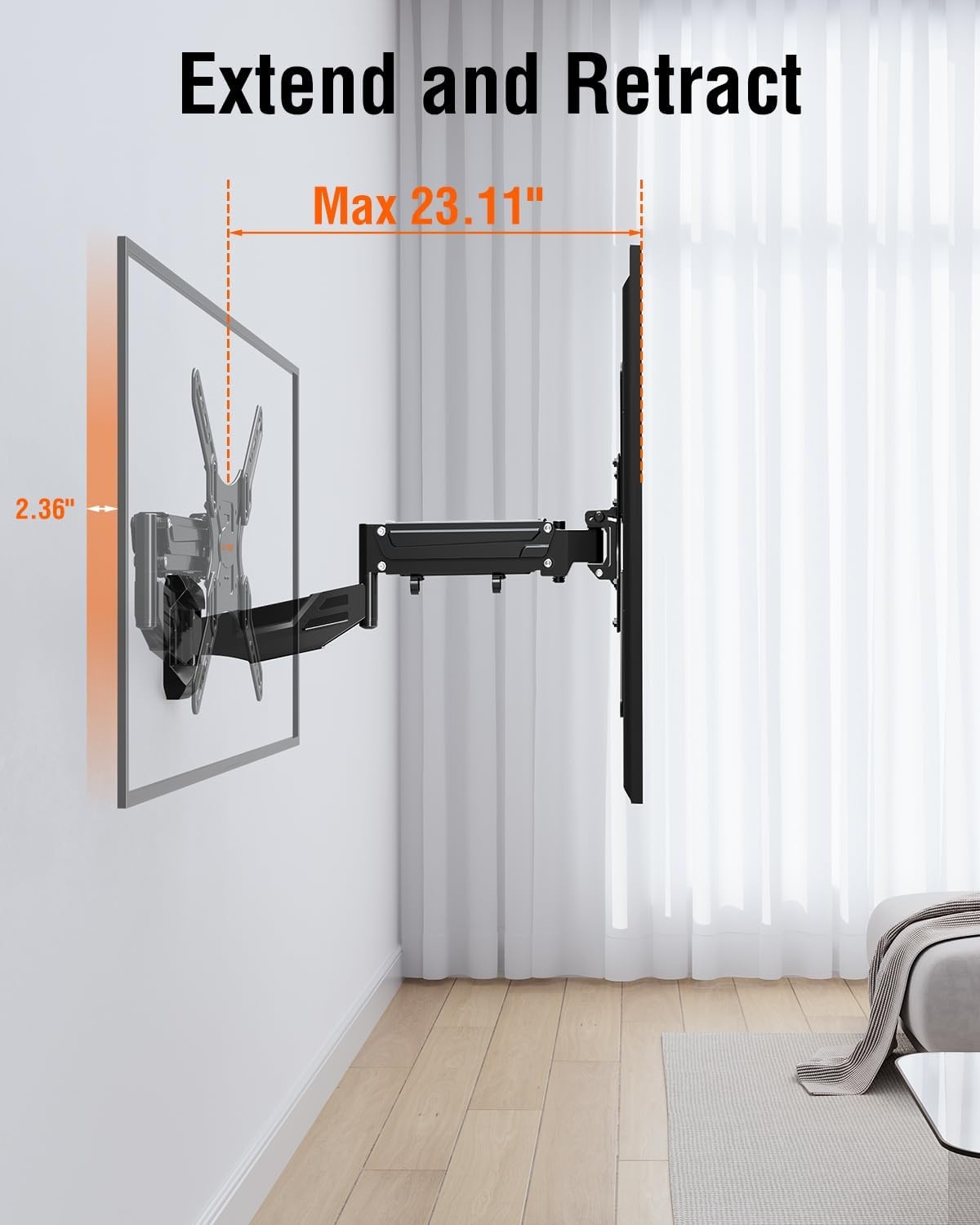 image:imageELIVED Height Adjustable TV Mount for Most 2655 Inch tvs Holds 1166 lbs Spring Arm Full Motion Swivel Tilt Articulating TV Wall Mount Bracket Max VESA 400x400mmMatte Black