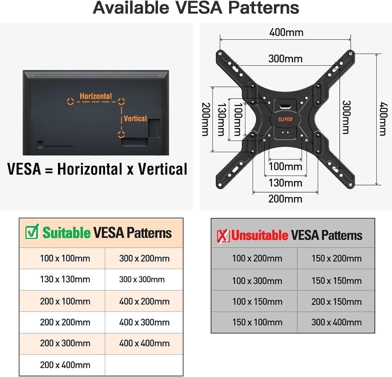image:imageELIVED Height Adjustable TV Mount for Most 2655 Inch tvs Holds 1166 lbs Spring Arm Full Motion Swivel Tilt Articulating TV Wall Mount Bracket Max VESA 400x400mmBlack