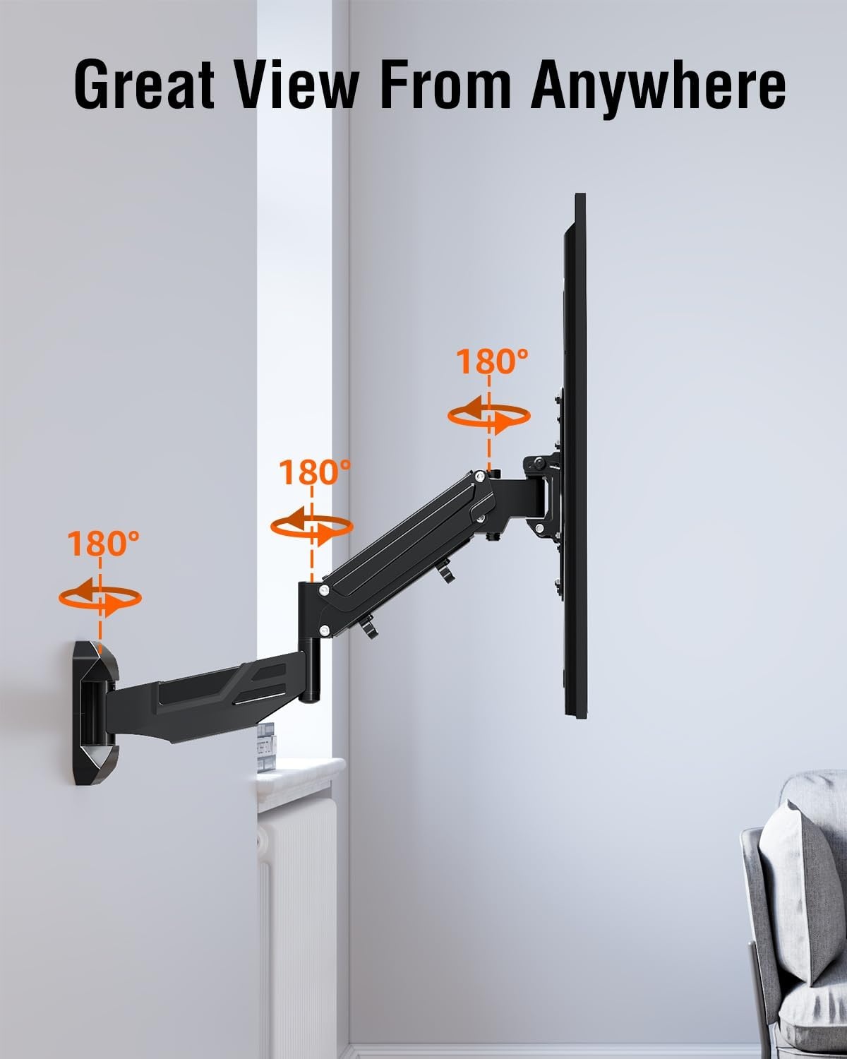 image:imageELIVED Height Adjustable TV Mount for Most 2655 Inch tvs Holds 1166 lbs Spring Arm Full Motion Swivel Tilt Articulating TV Wall Mount Bracket Max VESA 400x400mmMatte Black