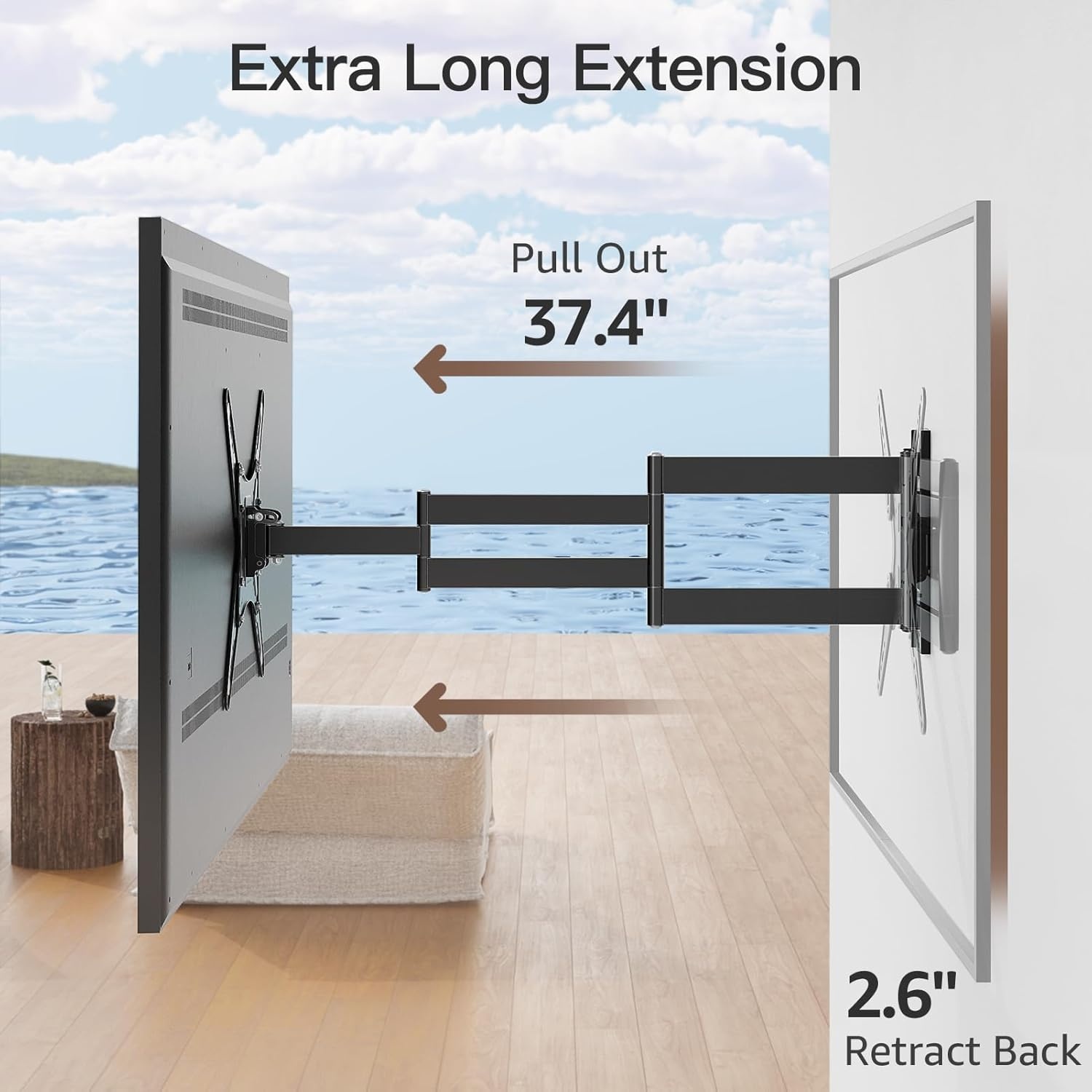 image:imageELIVED Outdoor Long Arm TV Wall Mount for Most 4275 Inch TVs 379 Inch Long Extension Corner TV Mount Weatherproof Full Motion tv Bracket AntiRust for Patio Holds 99 lbs Max VESA 600x400mmOutdoor Arm 374