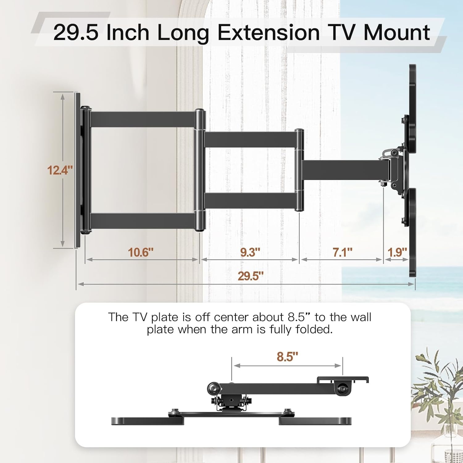 image:imageELIVED Outdoor Long Arm TV Wall Mount for Most 4275 Inch TVs 379 Inch Long Extension Corner TV Mount Weatherproof Full Motion tv Bracket AntiRust for Patio Holds 99 lbs Max VESA 600x400mmIndoor Arm 295