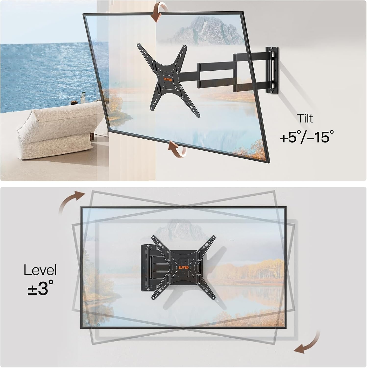 image:imageELIVED Outdoor Long Arm TV Wall Mount for Most 4275 Inch TVs 379 Inch Long Extension Corner TV Mount Weatherproof Full Motion tv Bracket AntiRust for Patio Holds 99 lbs Max VESA 600x400mmOutdoor Arm 374