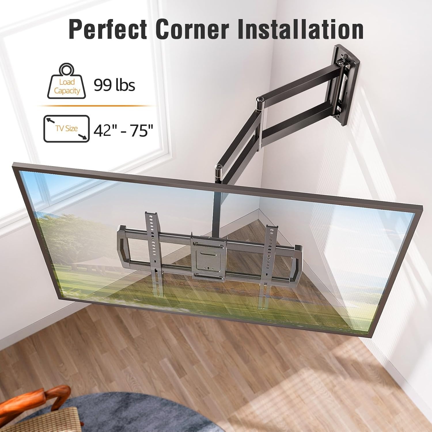 image:imageELIVED Outdoor Long Arm TV Wall Mount for Most 4275 Inch TVs 379 Inch Long Extension Corner TV Mount Weatherproof Full Motion tv Bracket AntiRust for Patio Holds 99 lbs Max VESA 600x400mmIndoor Arm 379