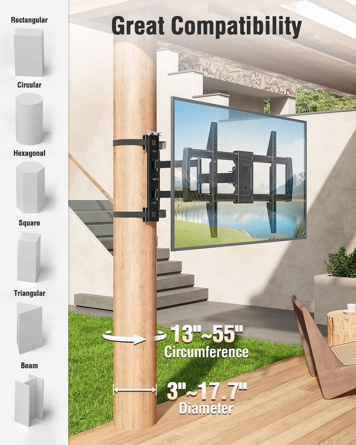 image:imageELIVED Pillar TV Mount for Most 2660 TVs Column TV Mount for Gazebo Patio Pergola No Drill Full Motion tv Bracket Swivel and Tilt Fits MultiShaped Poles Max VESA 400x400mm 77 LbsTV 3275 Pillar