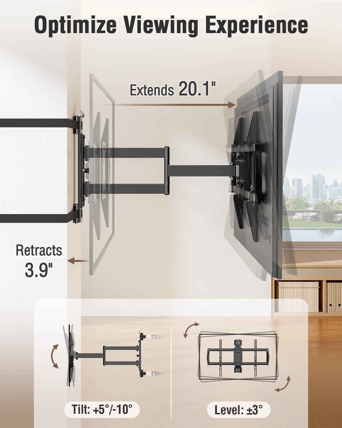 image:imageELIVED Pillar TV Mount for Most 2660 TVs Column TV Mount for Gazebo Patio Pergola No Drill Full Motion tv Bracket Swivel and Tilt Fits MultiShaped Poles Max VESA 400x400mm 77 LbsTV 3275 Pillar