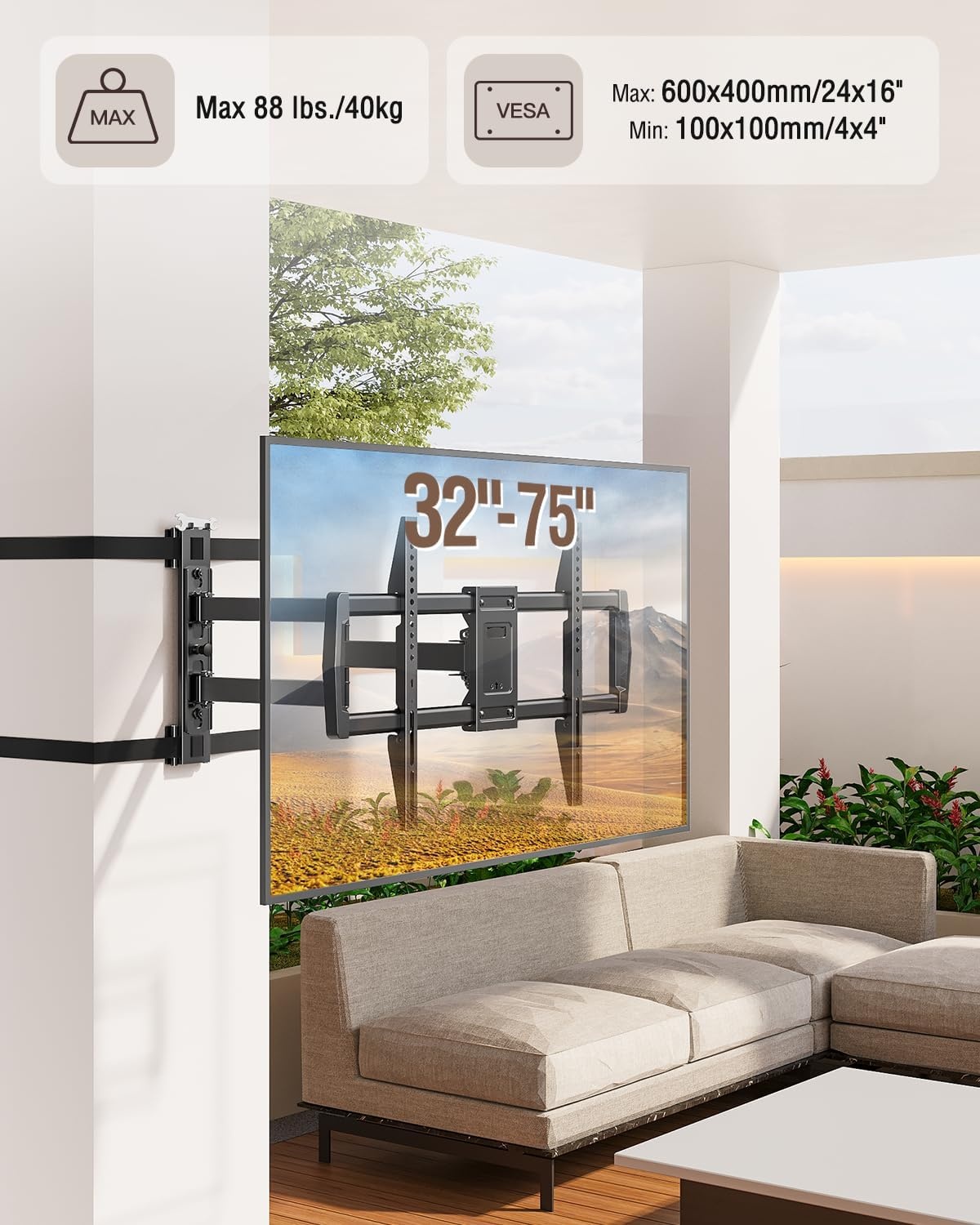 image:imageELIVED Pillar TV Mount for Most 2660 TVs Column TV Mount for Gazebo Patio Pergola No Drill Full Motion tv Bracket Swivel and Tilt Fits MultiShaped Poles Max VESA 400x400mm 77 LbsTV 3275 Pillar