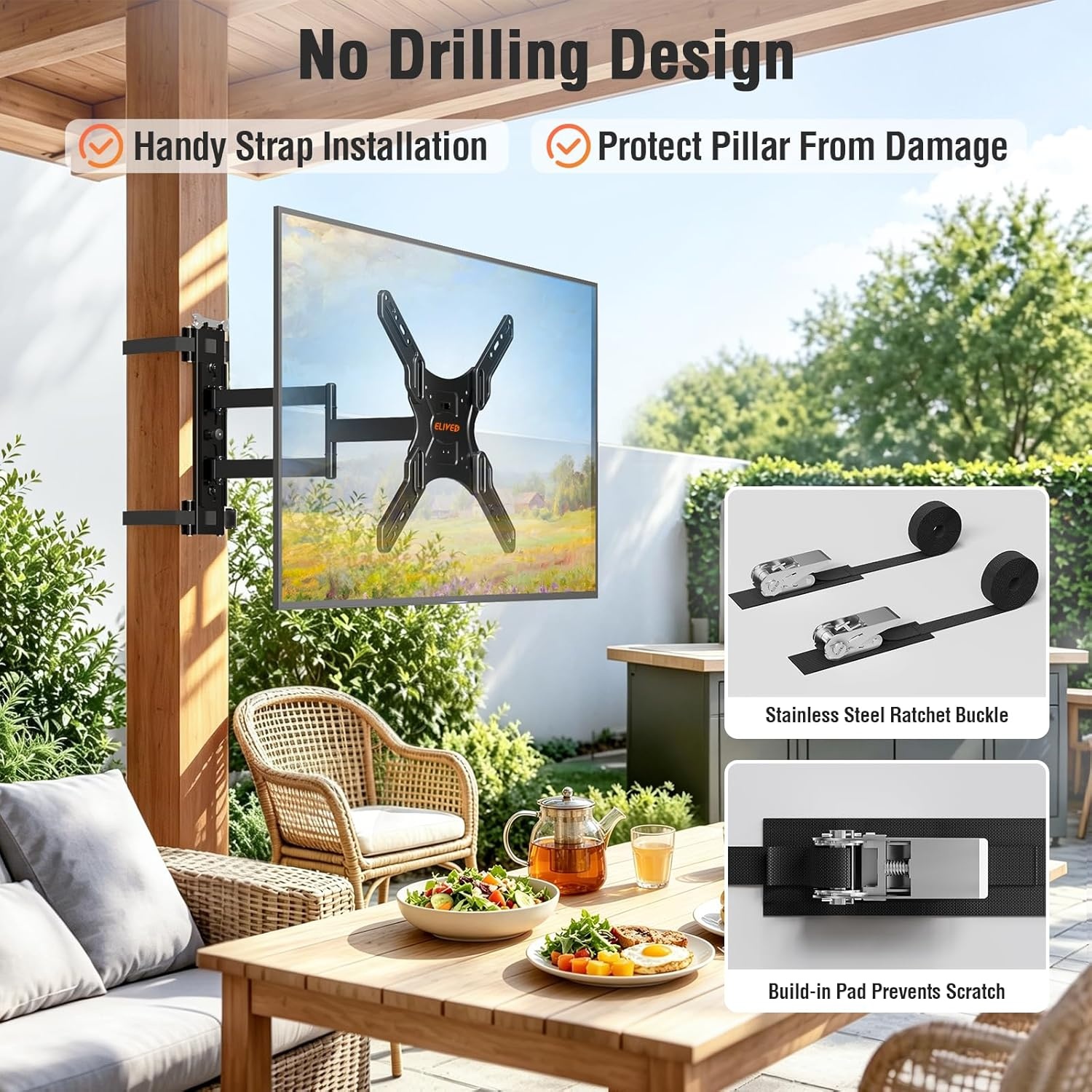 image:imageELIVED Pillar TV Mount for Most 2660 TVs Column TV Mount for Gazebo Patio Pergola No Drill Full Motion tv Bracket Swivel and Tilt Fits MultiShaped Poles Max VESA 400x400mm 77 LbsTV 2660 Pillar
