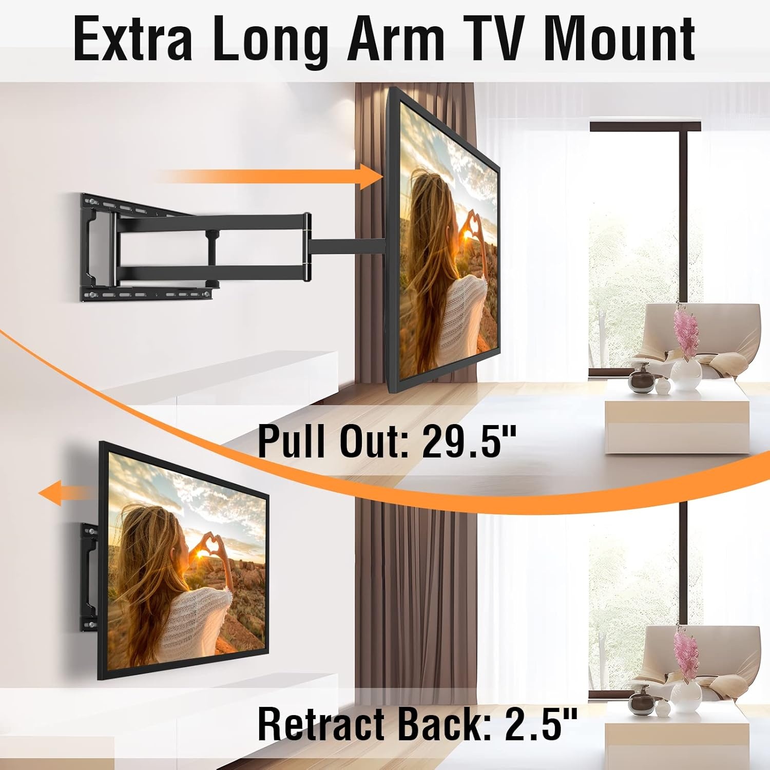 image:imageELIVED Pillar TV Mount for Most 2660 TVs Column TV Mount for Gazebo Patio Pergola No Drill Full Motion tv Bracket Swivel and Tilt Fits MultiShaped Poles Max VESA 400x400mm 77 LbsTV 3775 Arm 295
