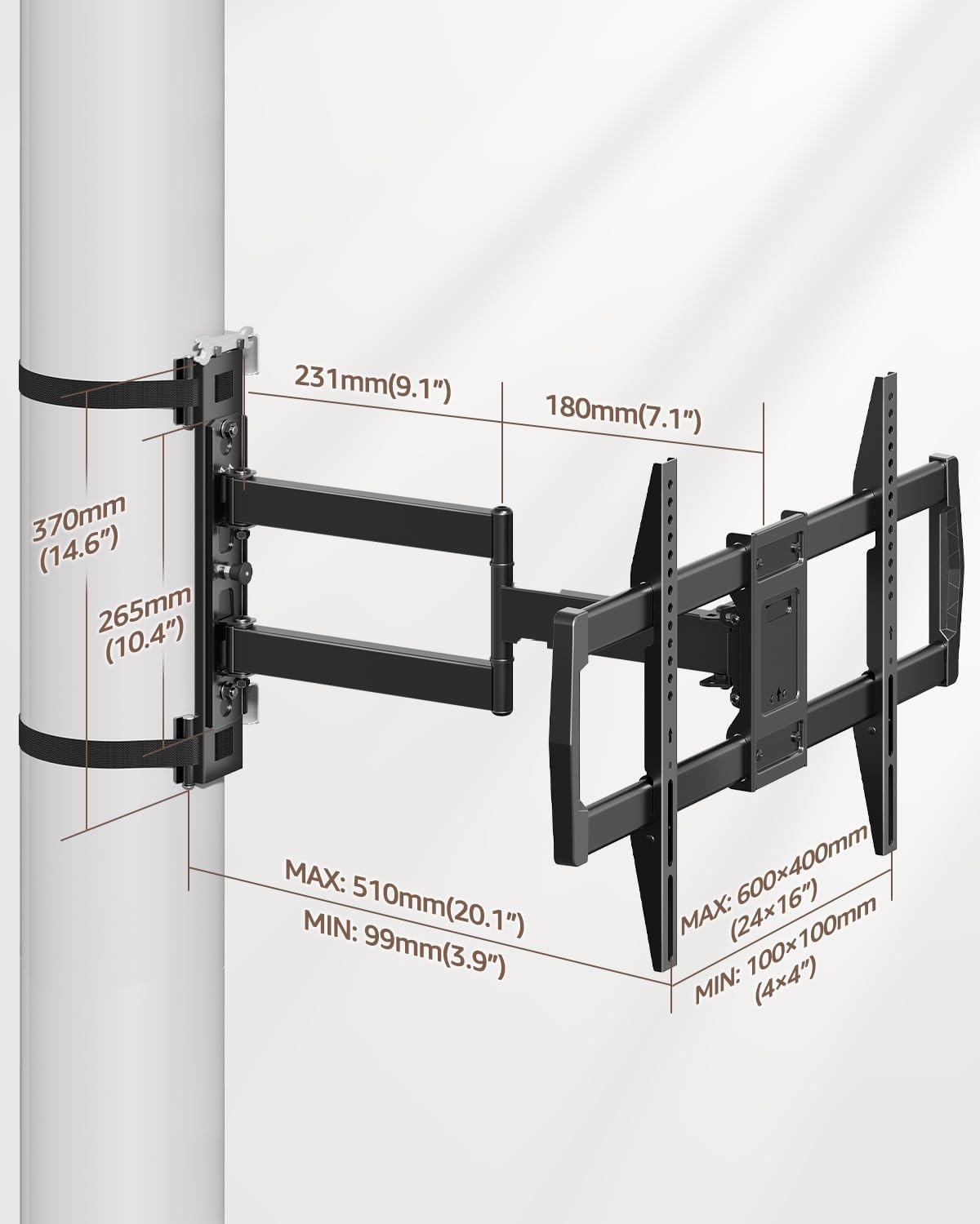 image:imageELIVED Pillar TV Mount for Most 2660 TVs Column TV Mount for Gazebo Patio Pergola No Drill Full Motion tv Bracket Swivel and Tilt Fits MultiShaped Poles Max VESA 400x400mm 77 LbsTV 3275 Pillar