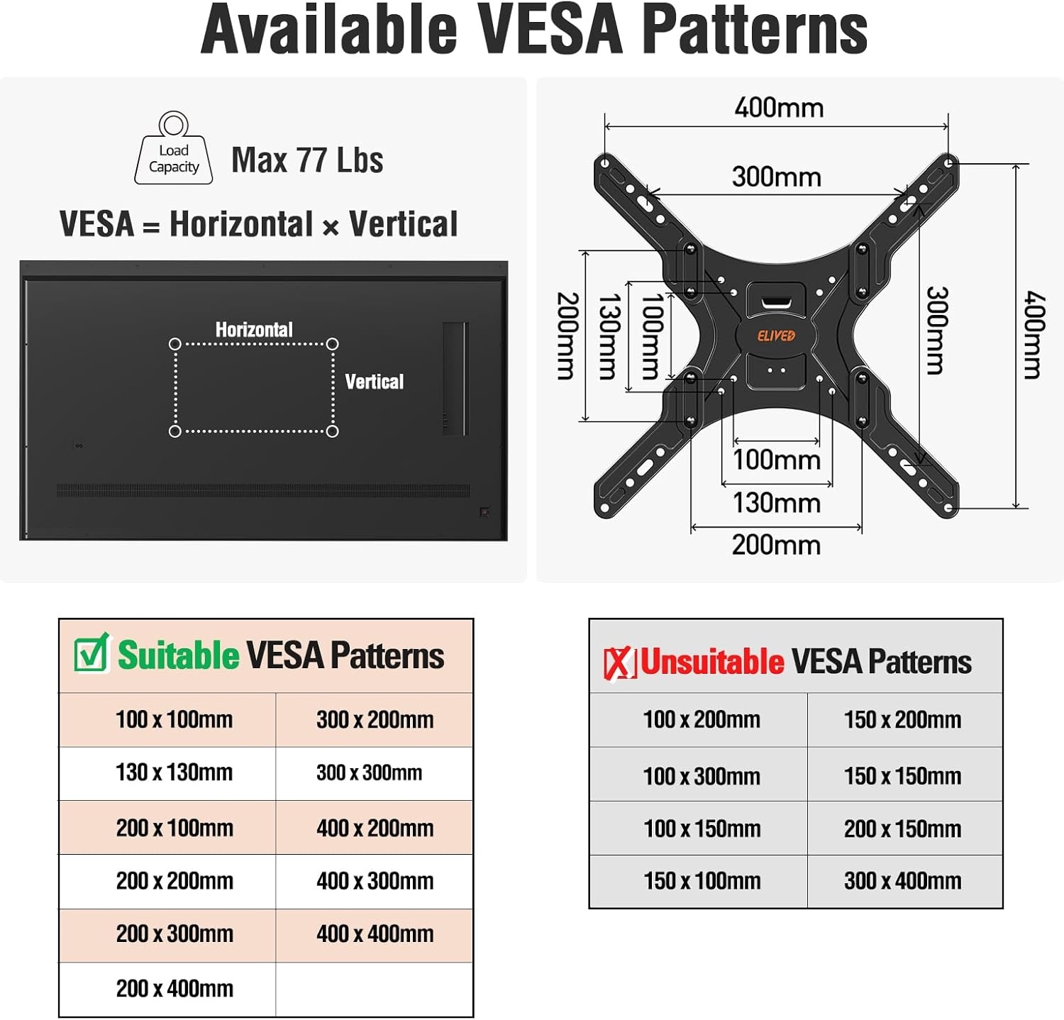 image:imageELIVED Pillar TV Mount for Most 2660 TVs Column TV Mount for Gazebo Patio Pergola No Drill Full Motion tv Bracket Swivel and Tilt Fits MultiShaped Poles Max VESA 400x400mm 77 LbsTV 2660 Pillar