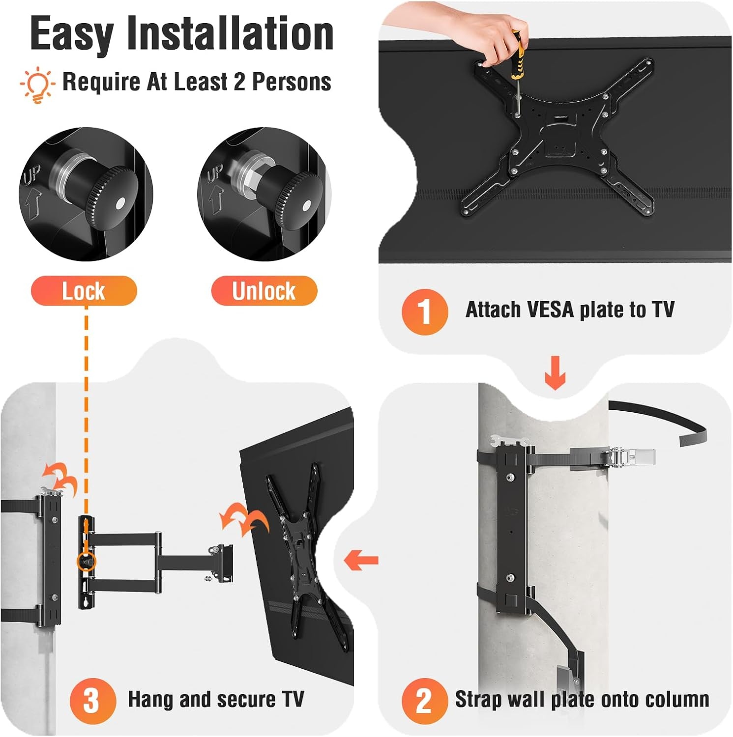 image:imageELIVED Pillar TV Mount for Most 2660 TVs Column TV Mount for Gazebo Patio Pergola No Drill Full Motion tv Bracket Swivel and Tilt Fits MultiShaped Poles Max VESA 400x400mm 77 LbsTV 2660 Outdoor Pillar