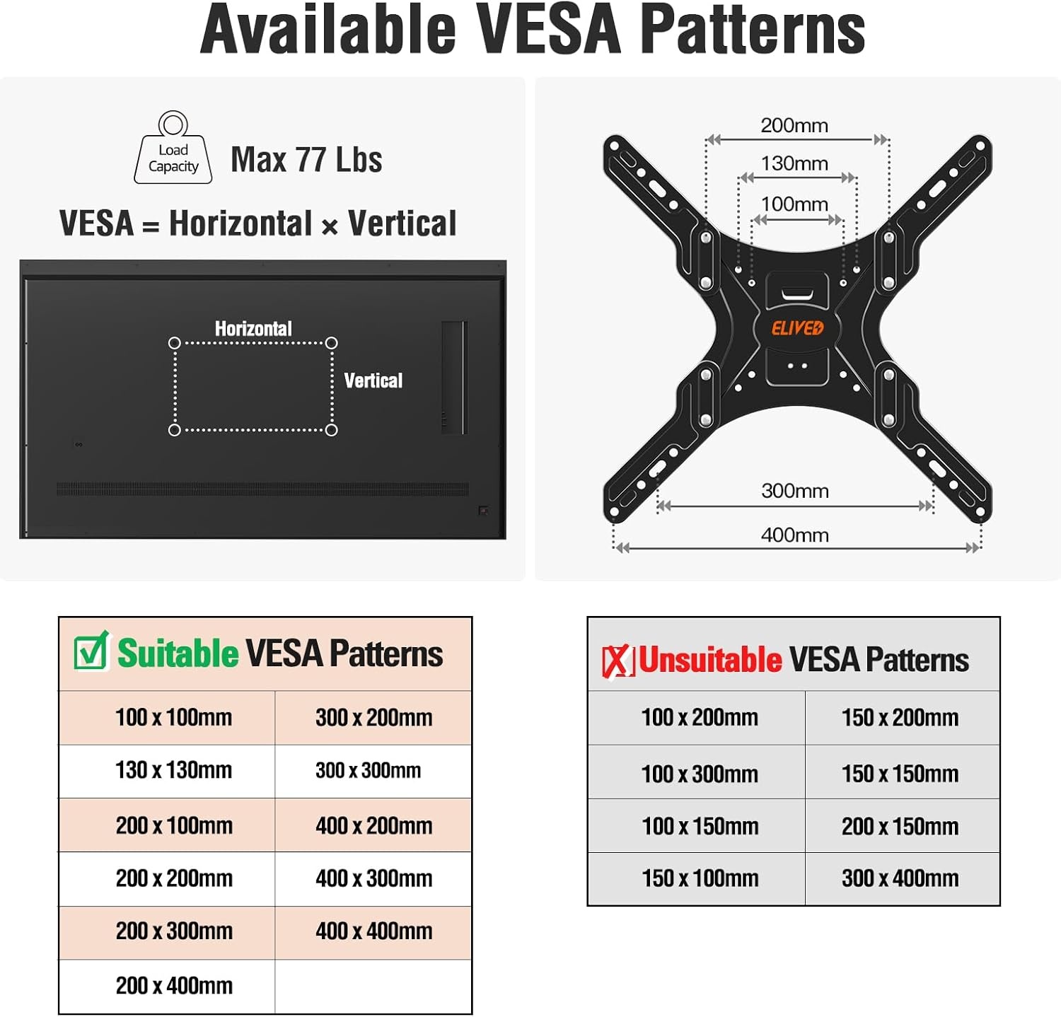 image:imageELIVED Pillar TV Mount for Most 2660 TVs Column TV Mount for Gazebo Patio Pergola No Drill Full Motion tv Bracket Swivel and Tilt Fits MultiShaped Poles Max VESA 400x400mm 77 LbsTV 2660 Outdoor Pillar