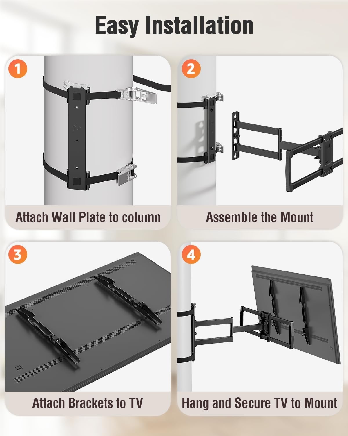 image:imageELIVED Pillar TV Mount for Most 2660 TVs Column TV Mount for Gazebo Patio Pergola No Drill Full Motion tv Bracket Swivel and Tilt Fits MultiShaped Poles Max VESA 400x400mm 77 LbsTV 3275 Pillar