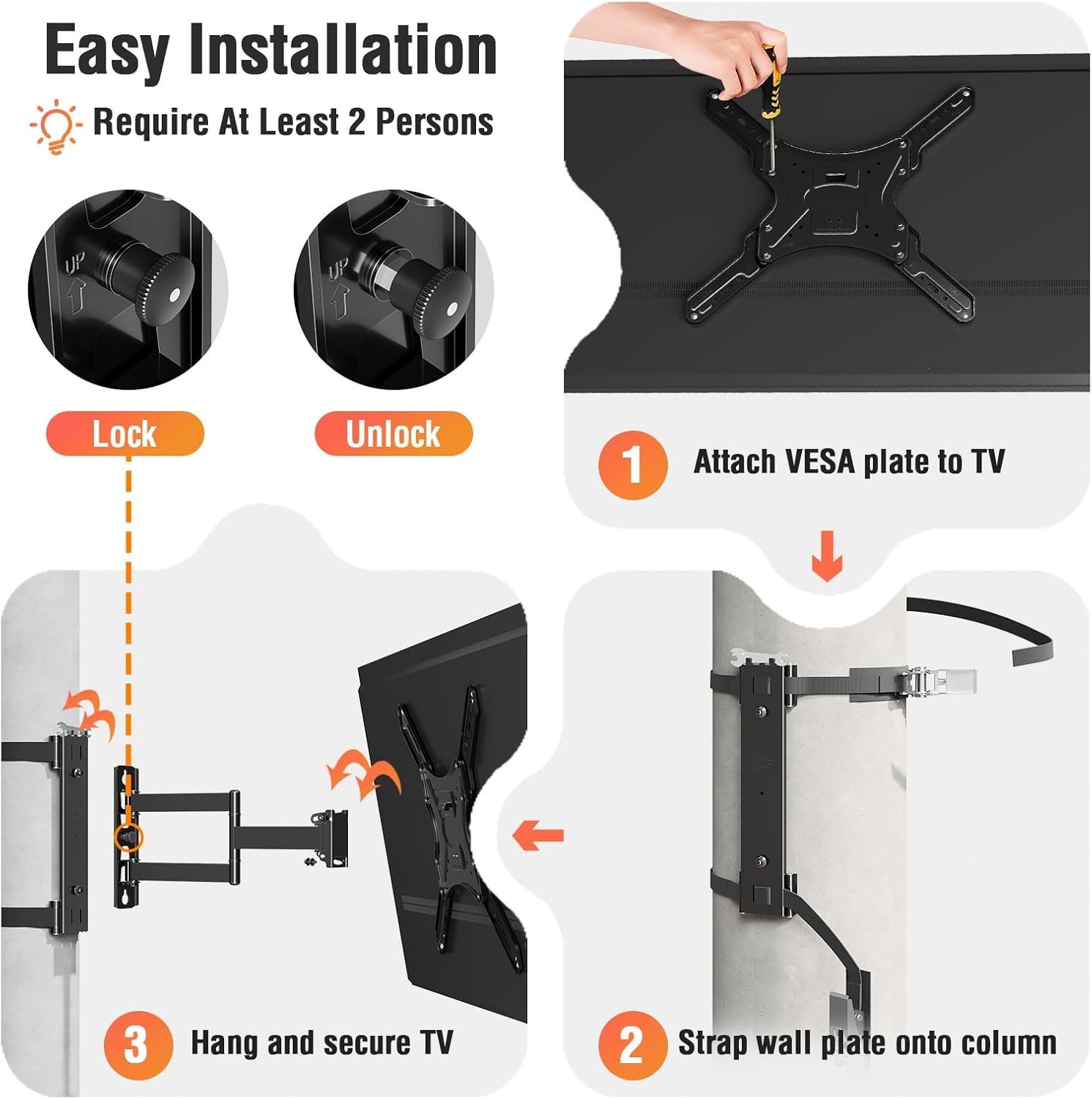 image:imageELIVED Pillar TV Mount for Most 2660 TVs Column TV Mount for Gazebo Patio Pergola No Drill Full Motion tv Bracket Swivel and Tilt Fits MultiShaped Poles Max VESA 400x400mm 77 LbsTV 2660 Pillar