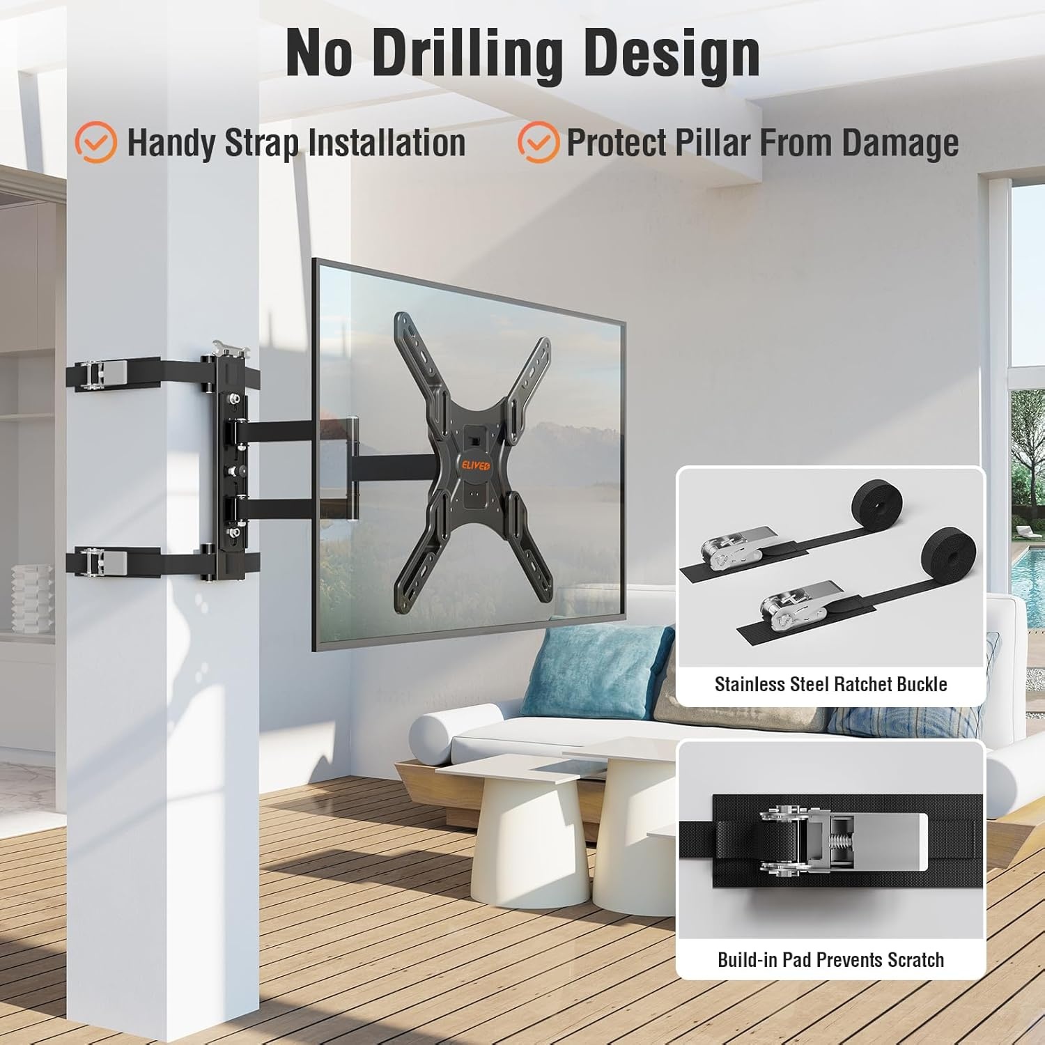 image:imageELIVED Pillar TV Mount for Most 2660 TVs Column TV Mount for Gazebo Patio Pergola No Drill Full Motion tv Bracket Swivel and Tilt Fits MultiShaped Poles Max VESA 400x400mm 77 LbsTV 2660 Outdoor Pillar