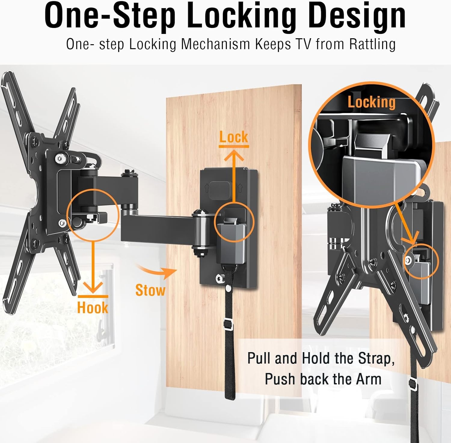 image:imageELIVED RV TV Mount for Camper Lockable RV TV Wall Mount for Most 1343 Inch TVs Full Motion Swivel and Tilt Patented Dual Latch Design for Trailer Motorhome Truck Boat Max VESA 200x200mm 33 LBSMax Load 22 lbs