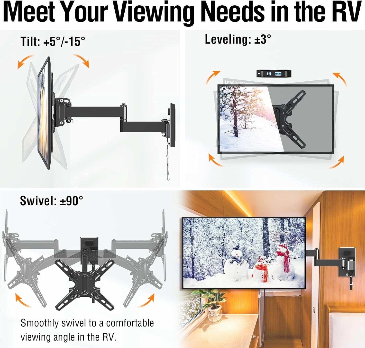 image:imageELIVED RV TV Mount for Camper Lockable RV TV Wall Mount for Most 1343 Inch TVs Full Motion Swivel and Tilt Patented Dual Latch Design for Trailer Motorhome Truck Boat Max VESA 200x200mm 33 LBSMax Load 22 lbs