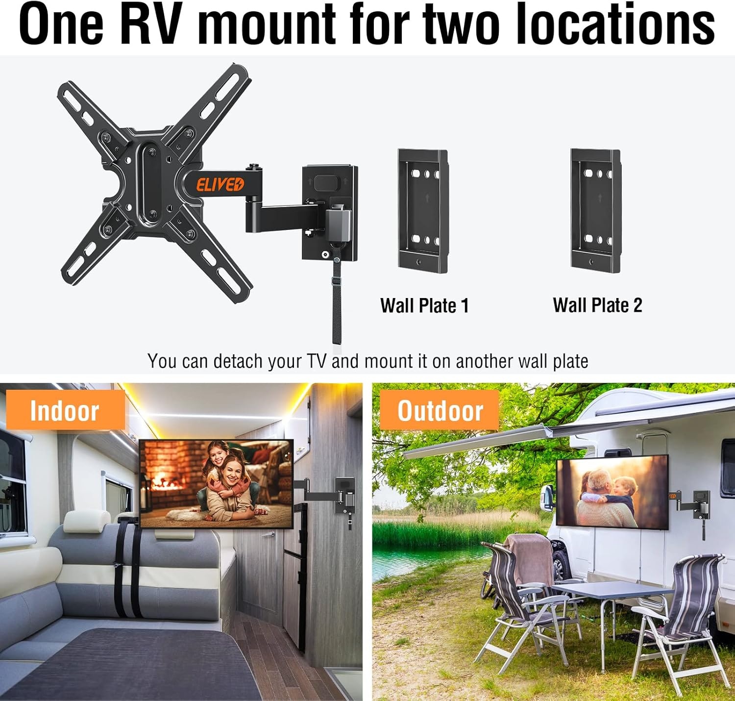 image:imageELIVED RV TV Mount for Camper Lockable RV TV Wall Mount for Most 1343 Inch TVs Full Motion Swivel and Tilt Patented Dual Latch Design for Trailer Motorhome Truck Boat Max VESA 200x200mm 33 LBSMax Load 22 lbs