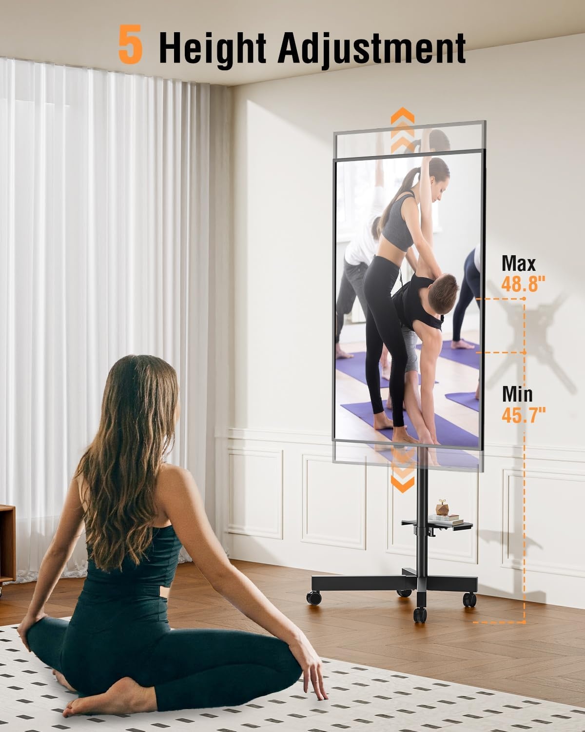 image:imageELIVED Rolling TV Stand for Most 2360 TVs Mobile TV Cart 90 Rotation Landscape to Portrait Height Adjustable Floor TV Stand with Extendable Base Max VESA 400x400mm Up to 77 Lbs
