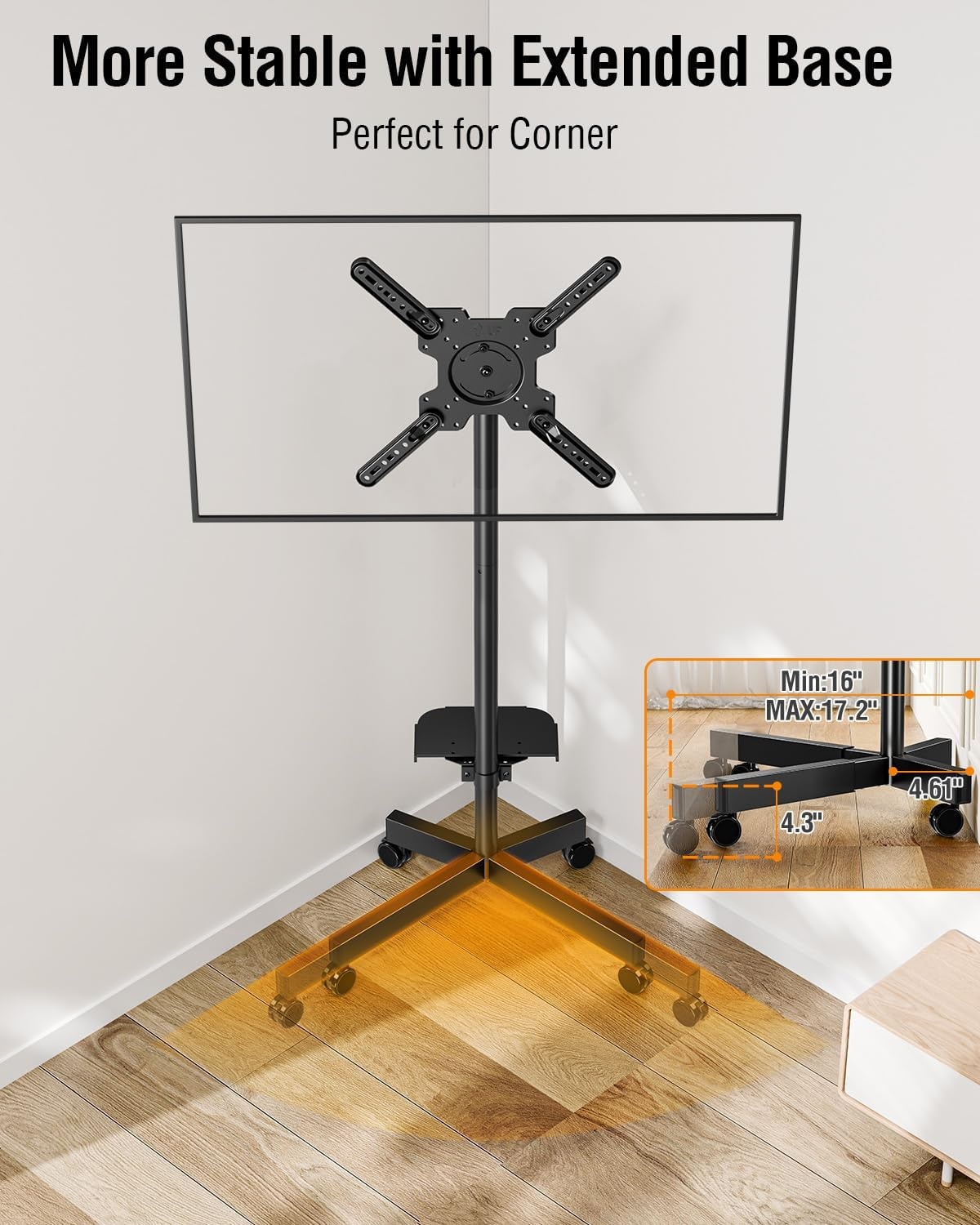 image:imageELIVED Rolling TV Stand for Most 2360 TVs Mobile TV Cart 90 Rotation Landscape to Portrait Height Adjustable Floor TV Stand with Extendable Base Max VESA 400x400mm Up to 77 Lbs