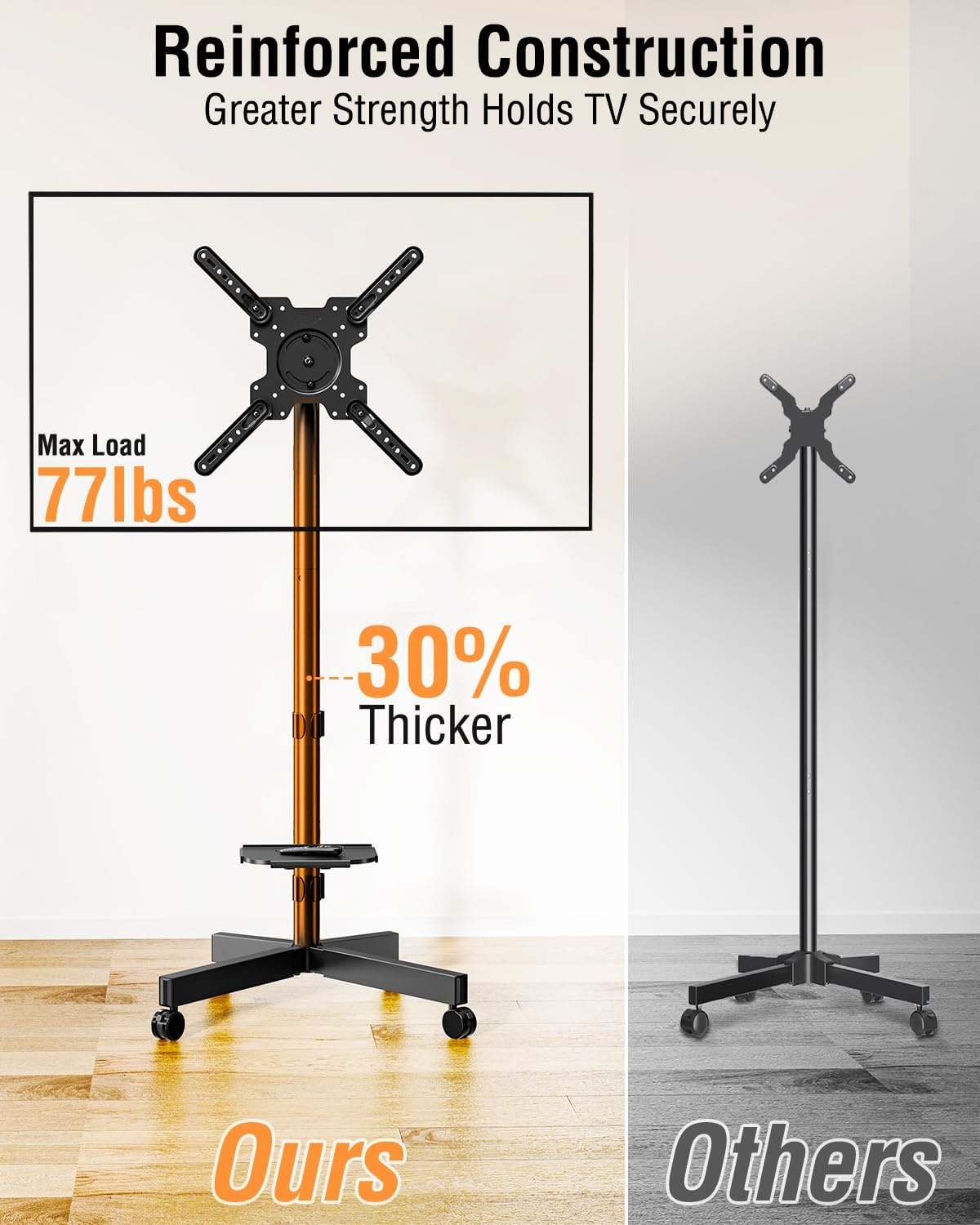 image:imageELIVED Rolling TV Stand for Most 2360 TVs Mobile TV Cart 90 Rotation Landscape to Portrait Height Adjustable Floor TV Stand with Extendable Base Max VESA 400x400mm Up to 77 Lbs