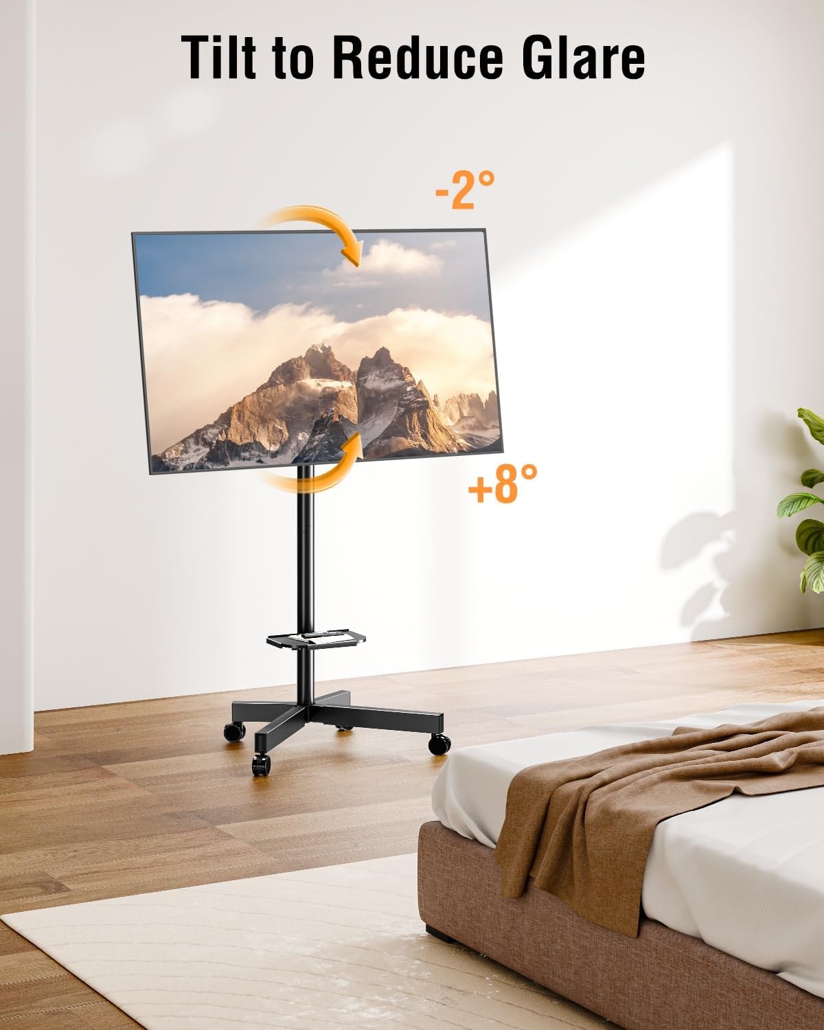 image:imageELIVED Rolling TV Stand for Most 2360 TVs Mobile TV Cart 90 Rotation Landscape to Portrait Height Adjustable Floor TV Stand with Extendable Base Max VESA 400x400mm Up to 77 Lbs