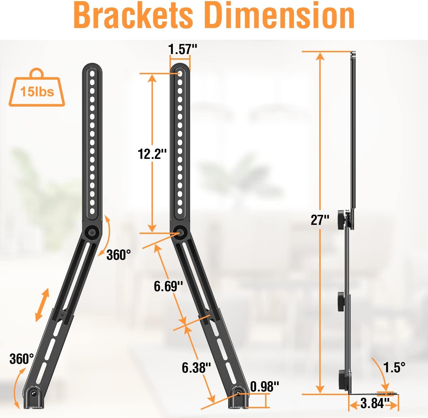 image:imageELIVED Soundbar Mount Under or Above TV Fits Most Sound Bars Up to 15 Lbs ToolFree Knob Height Adjustable Universal Sound Bar TV Bracket with Detachable Long Extension Arms and LBracketsLarge