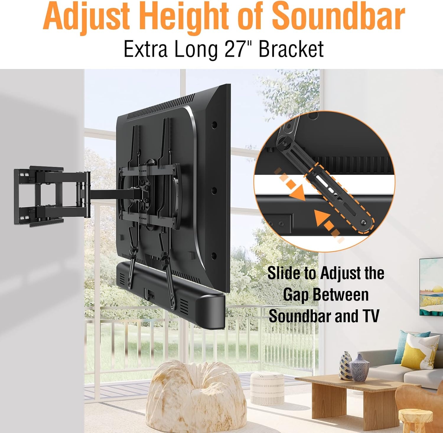 image:imageELIVED Soundbar Mount Under or Above TV Fits Most Sound Bars Up to 15 Lbs ToolFree Knob Height Adjustable Universal Sound Bar TV Bracket with Detachable Long Extension Arms and LBracketsLarge