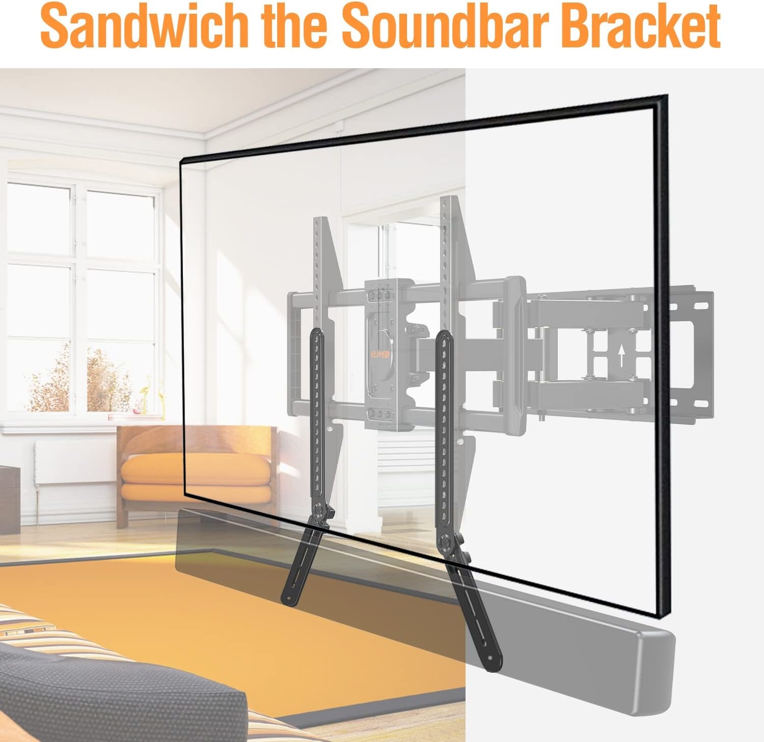 image:imageELIVED Soundbar Mount Under or Above TV Fits Most Sound Bars Up to 15 Lbs ToolFree Knob Height Adjustable Universal Sound Bar TV Bracket with Detachable Long Extension Arms and LBracketsLarge