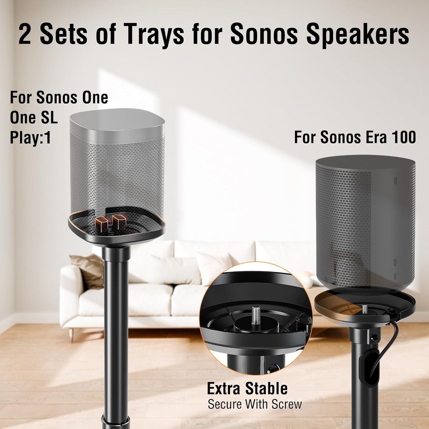 image:imageELIVED Speaker Stands for Sonos Era 100 and Sonos One One SL Play1 Height Adjustable 35 434 Speaker Stands Pair Surround Sound Speaker Stand with Cable Management 11 LBS Loading