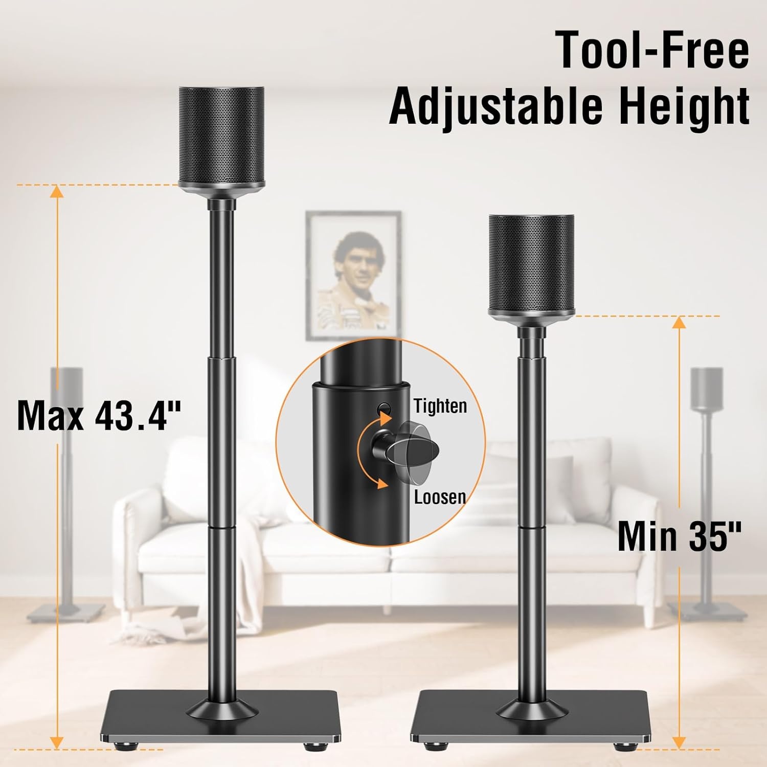 image:imageELIVED Speaker Stands for Sonos Era 100 and Sonos One One SL Play1 Height Adjustable 35 434 Speaker Stands Pair Surround Sound Speaker Stand with Cable Management 11 LBS Loading